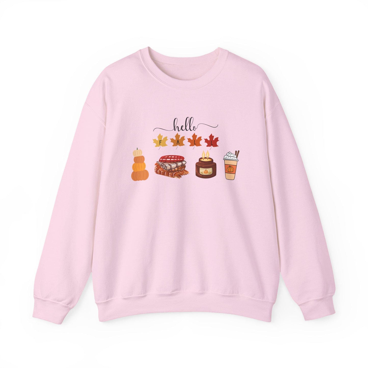 Hello Fall autumn leaves pumpkin pie latte sweater sweatshirt | Cozy comfortable cold weather season
