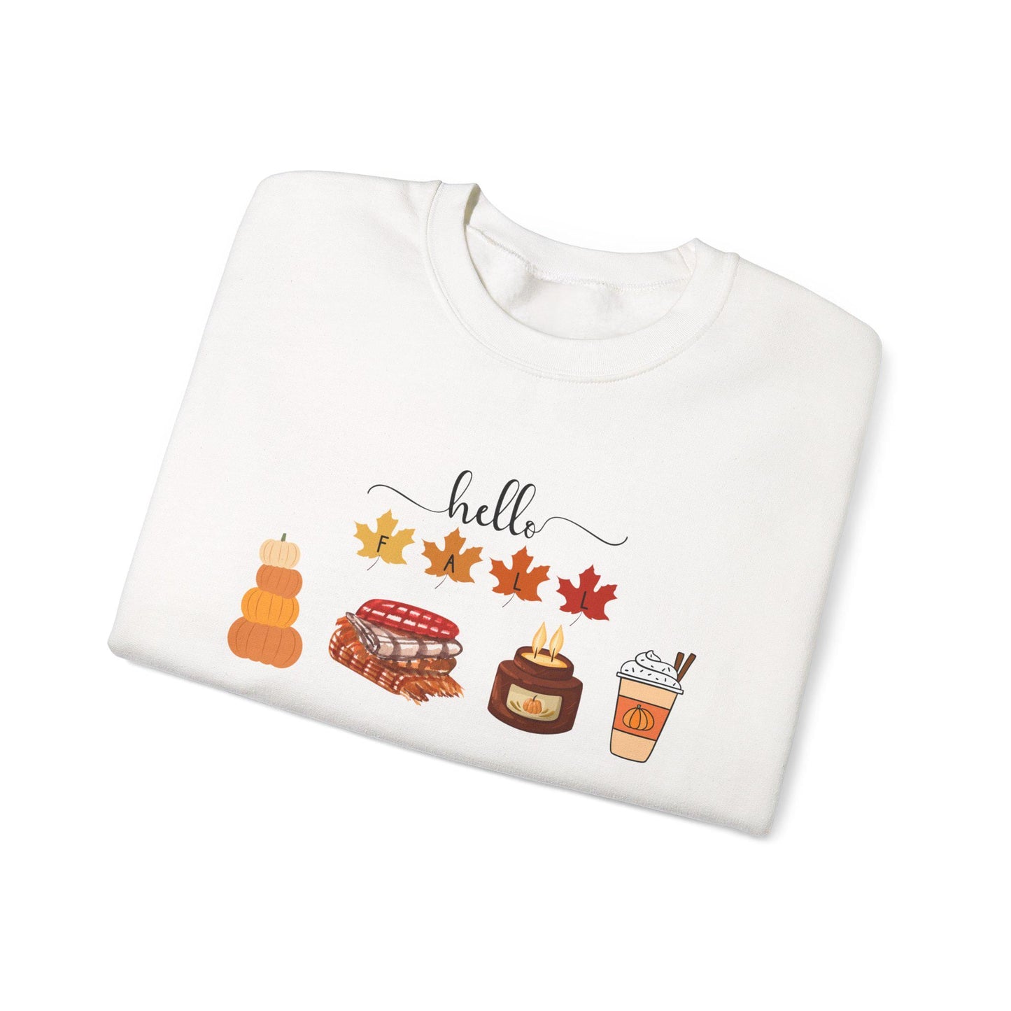 Hello Fall autumn leaves pumpkin pie latte sweater sweatshirt | Cozy comfortable cold weather season