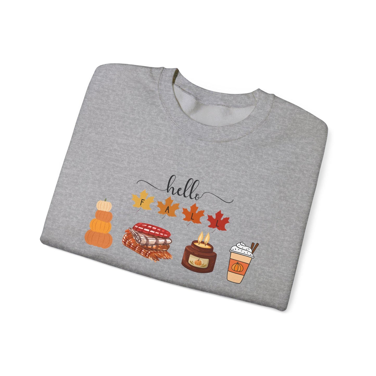 Hello Fall autumn leaves pumpkin pie latte sweater sweatshirt | Cozy comfortable cold weather season