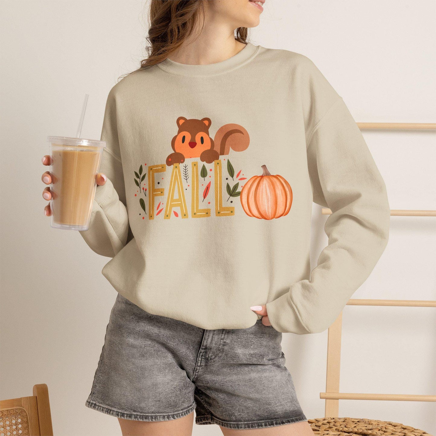 Squirrel Pumpkin FALL Crewneck Sweatshirt | Cozy Autumn Graphic Tee