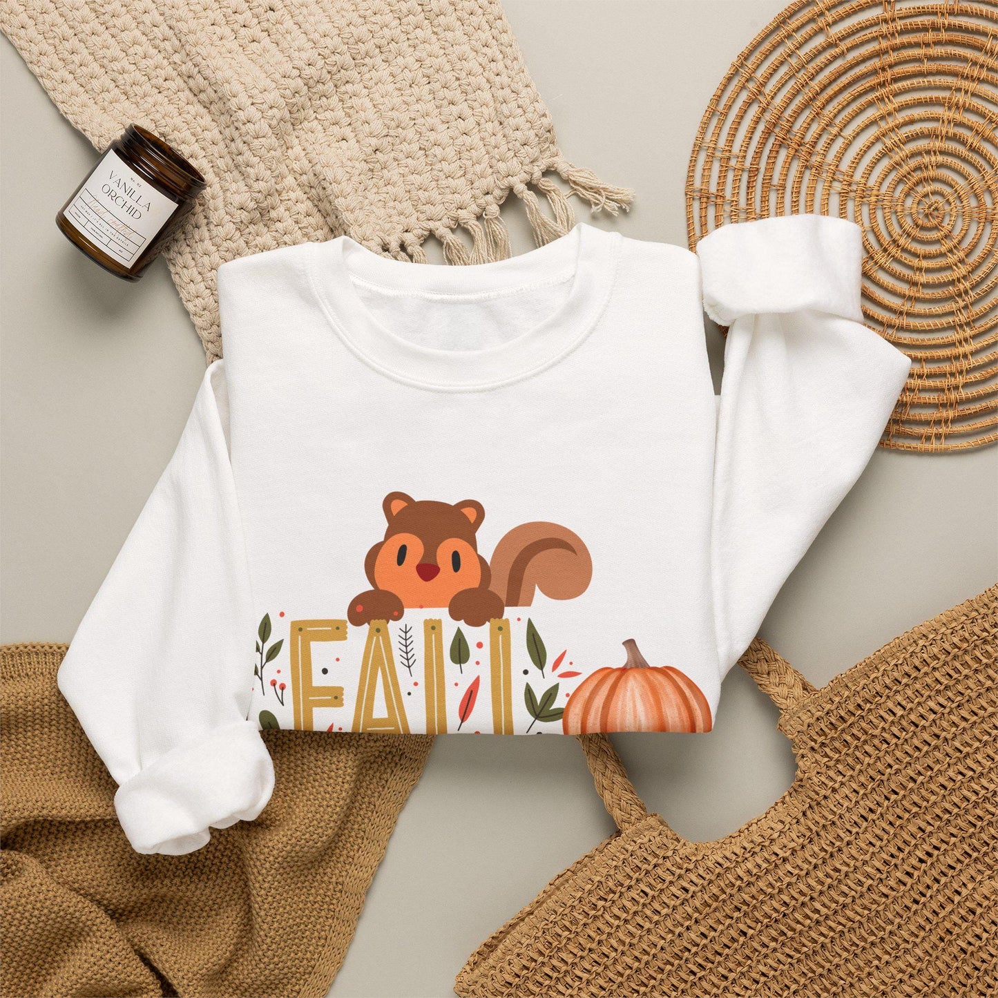 Squirrel Pumpkin FALL Crewneck Sweatshirt | Cozy Autumn Graphic Tee
