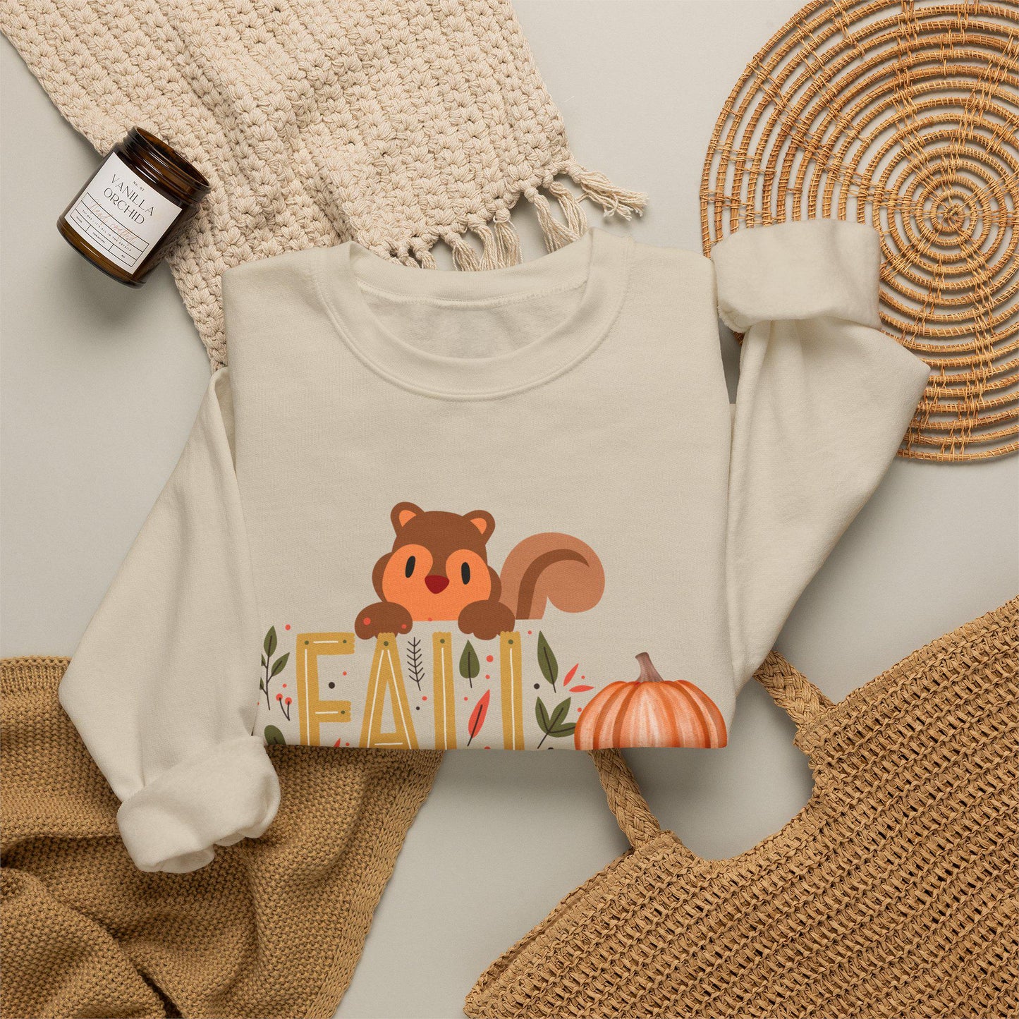 Squirrel Pumpkin FALL Crewneck Sweatshirt | Cozy Autumn Graphic Tee