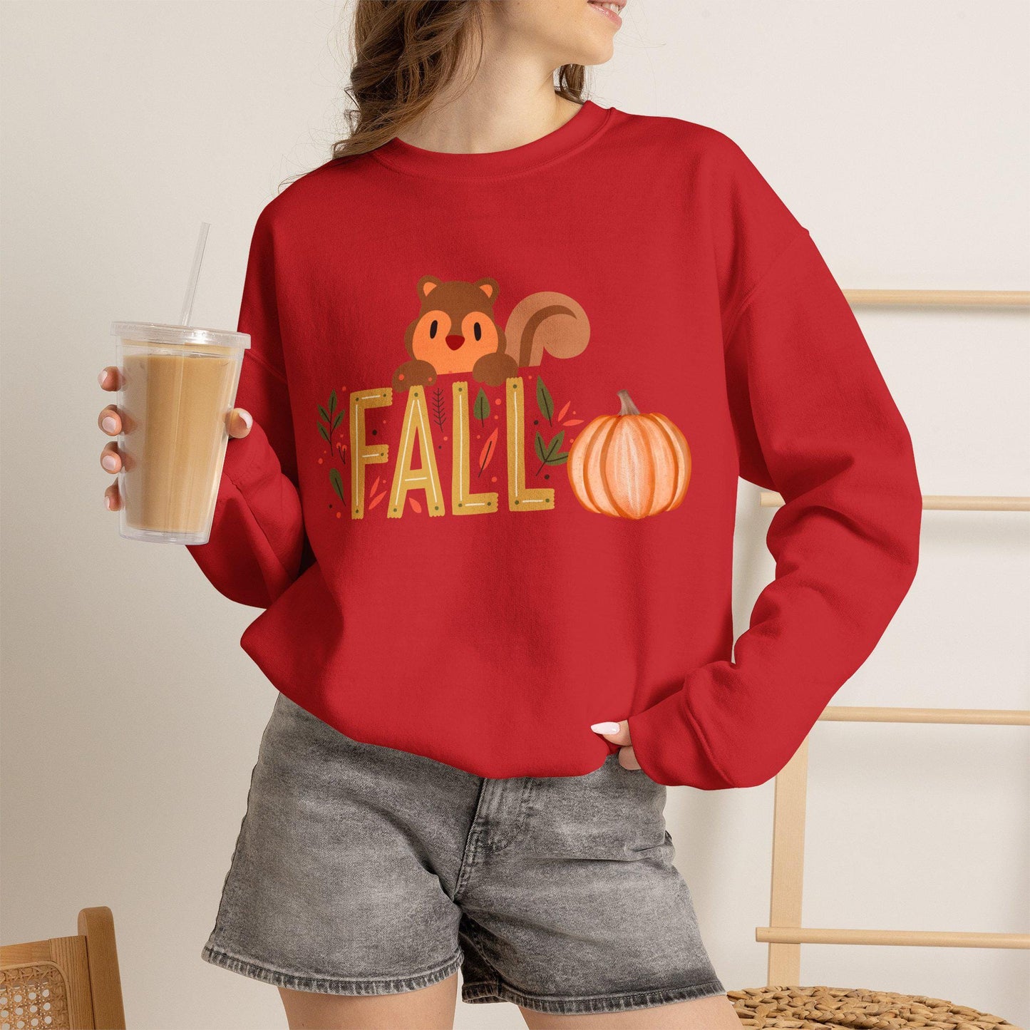 Squirrel Pumpkin FALL Crewneck Sweatshirt | Cozy Autumn Graphic Tee