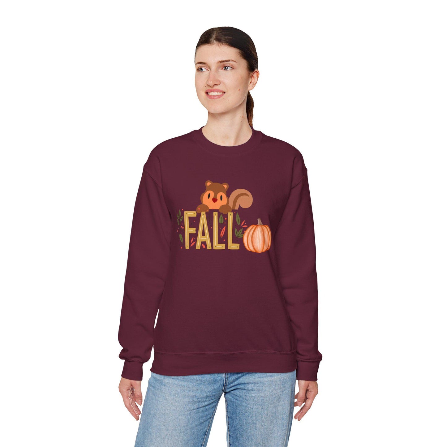 Squirrel Pumpkin FALL Crewneck Sweatshirt | Cozy Autumn Graphic Tee