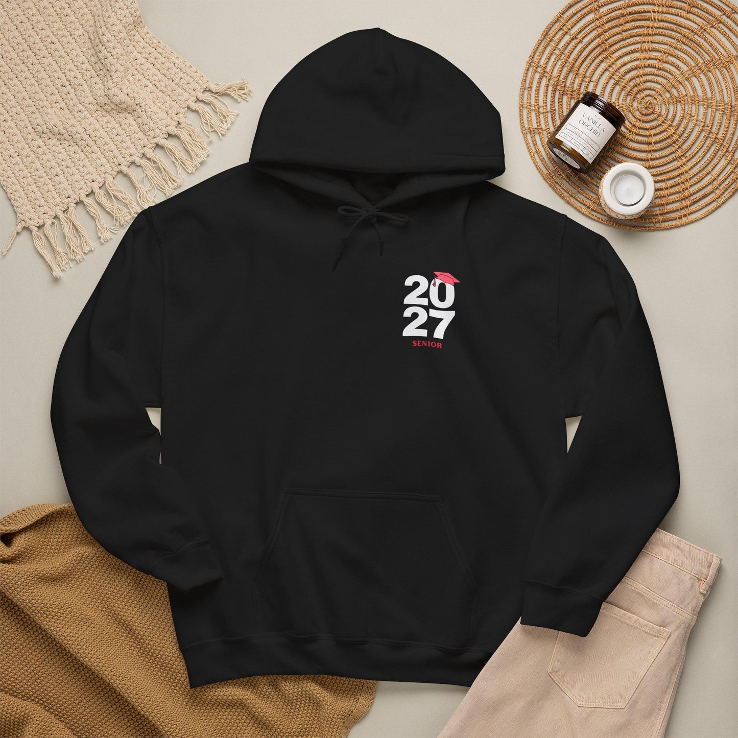 Pink Graduation Cap Senior Hoodie | Minimal Class of 2026 Grad Sweatshirt | Female | Teen School