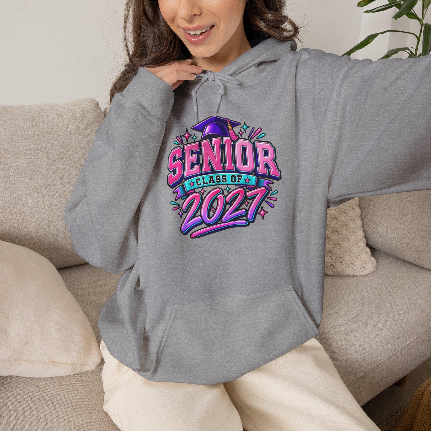 Senior Class of 2027 Hoodie, Graduation 2027 Sweatshirt Female Teen Oversized Everyday Pullover, College Grad, Comfortable Cozy Apparel Wear