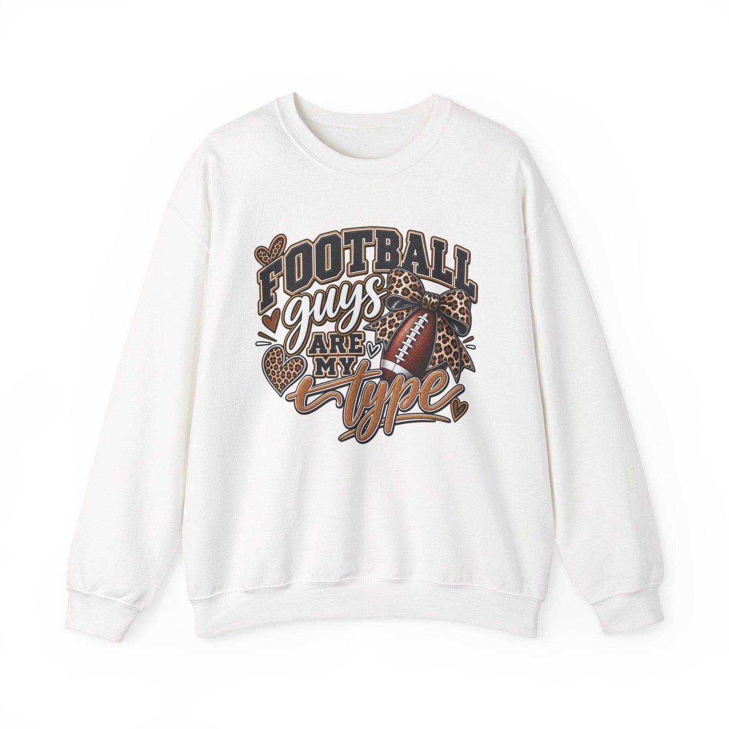 Women's Football Guys Are My Type sweatshirt | Football Heart Leopard Print Pullover, Mom Female Game Season Apparel, Football Shirt Top