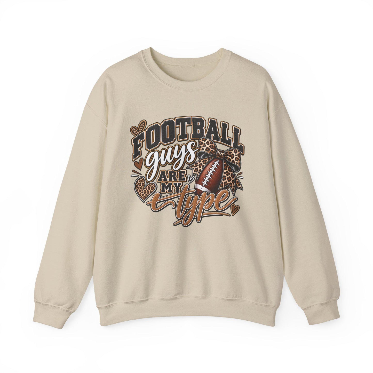 Women's Football Guys Are My Type sweatshirt | Football Heart Leopard Print Pullover, Mom Female Game Season Apparel, Football Shirt Top