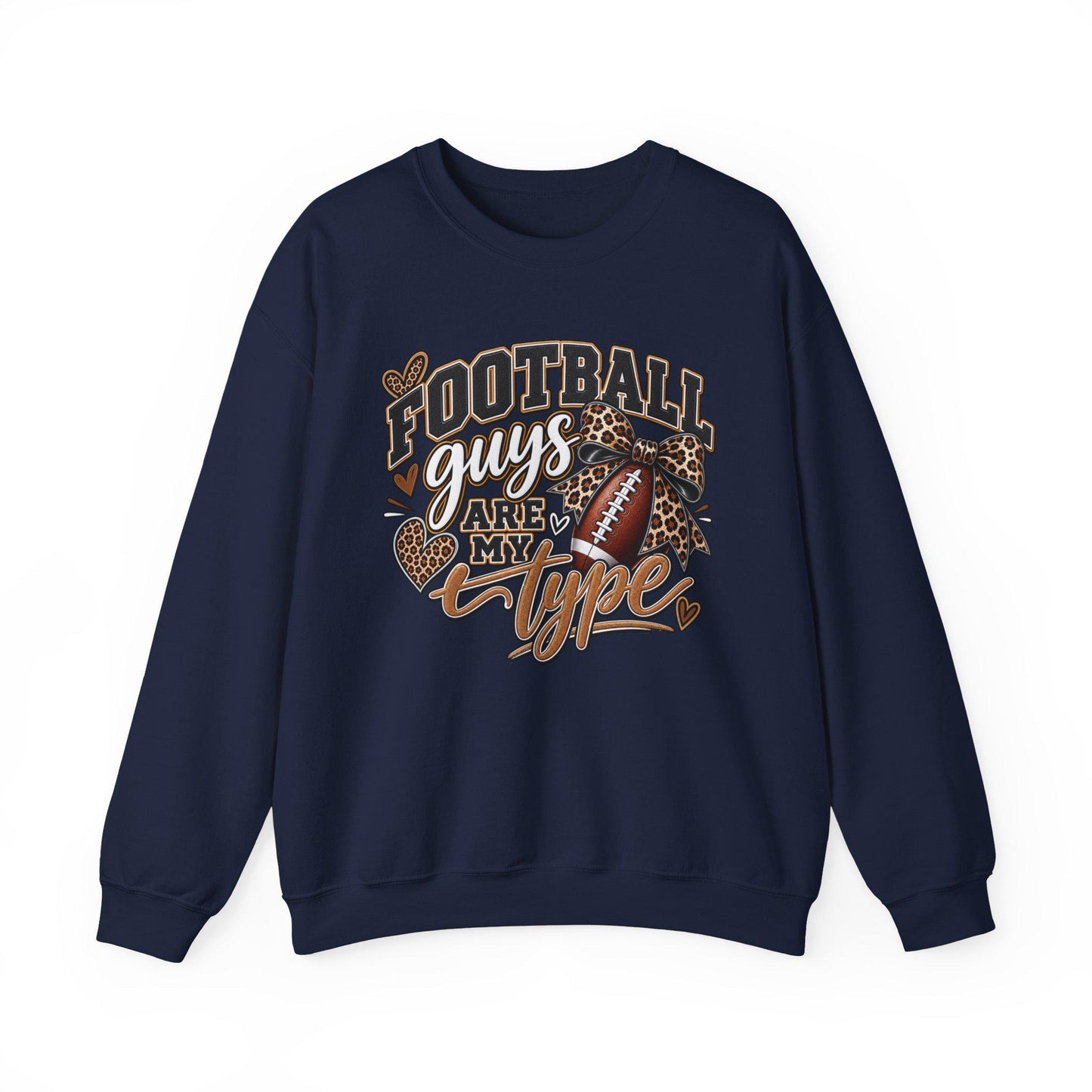 Women's Football Guys Are My Type sweatshirt | Football Heart Leopard Print Pullover, Mom Female Game Season Apparel, Football Shirt Top