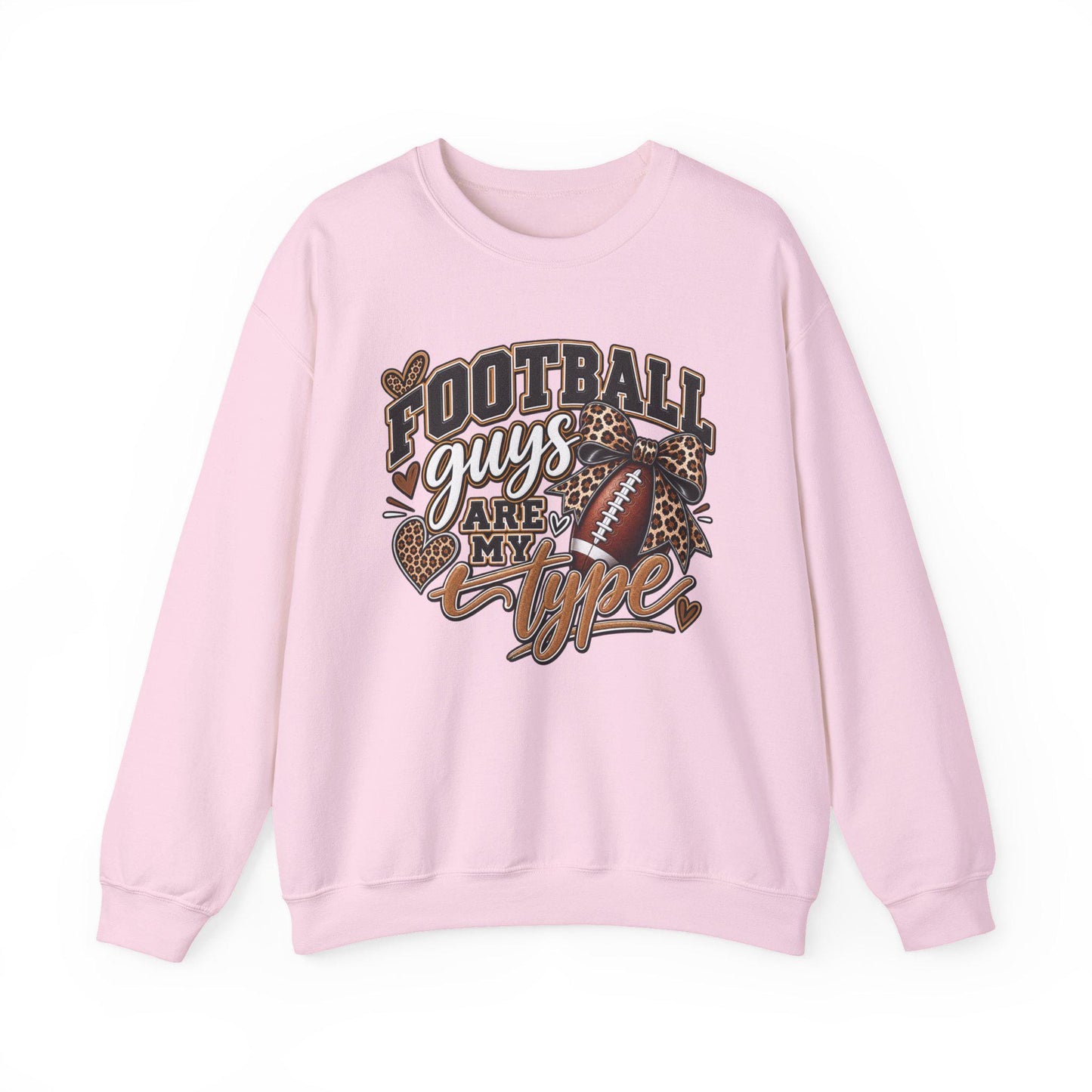 Women's Football Guys Are My Type sweatshirt | Football Heart Leopard Print Pullover, Mom Female Game Season Apparel, Football Shirt Top