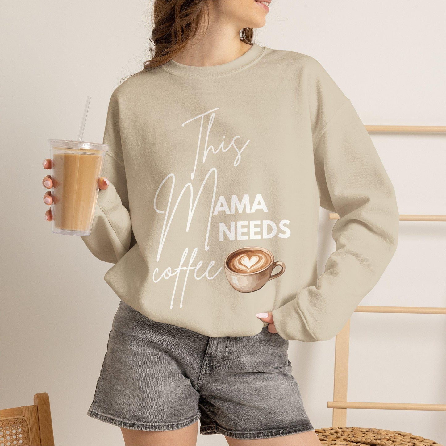 This Mama Needs Coffee Sweatshirt | Mom Coffee Lover Crewneck | Mama Graphic Sweatshirt Gifted | Coffee Mom T-shirt | Latte Sweatshirt