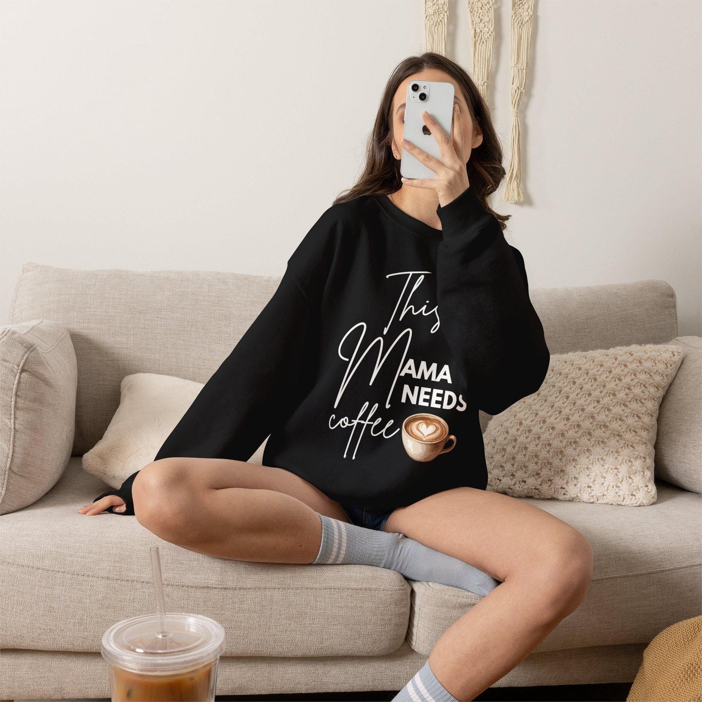 This Mama Needs Coffee Sweatshirt | Mom Coffee Lover Crewneck | Mama Graphic Sweatshirt Gifted | Coffee Mom T-shirt | Latte Sweatshirt