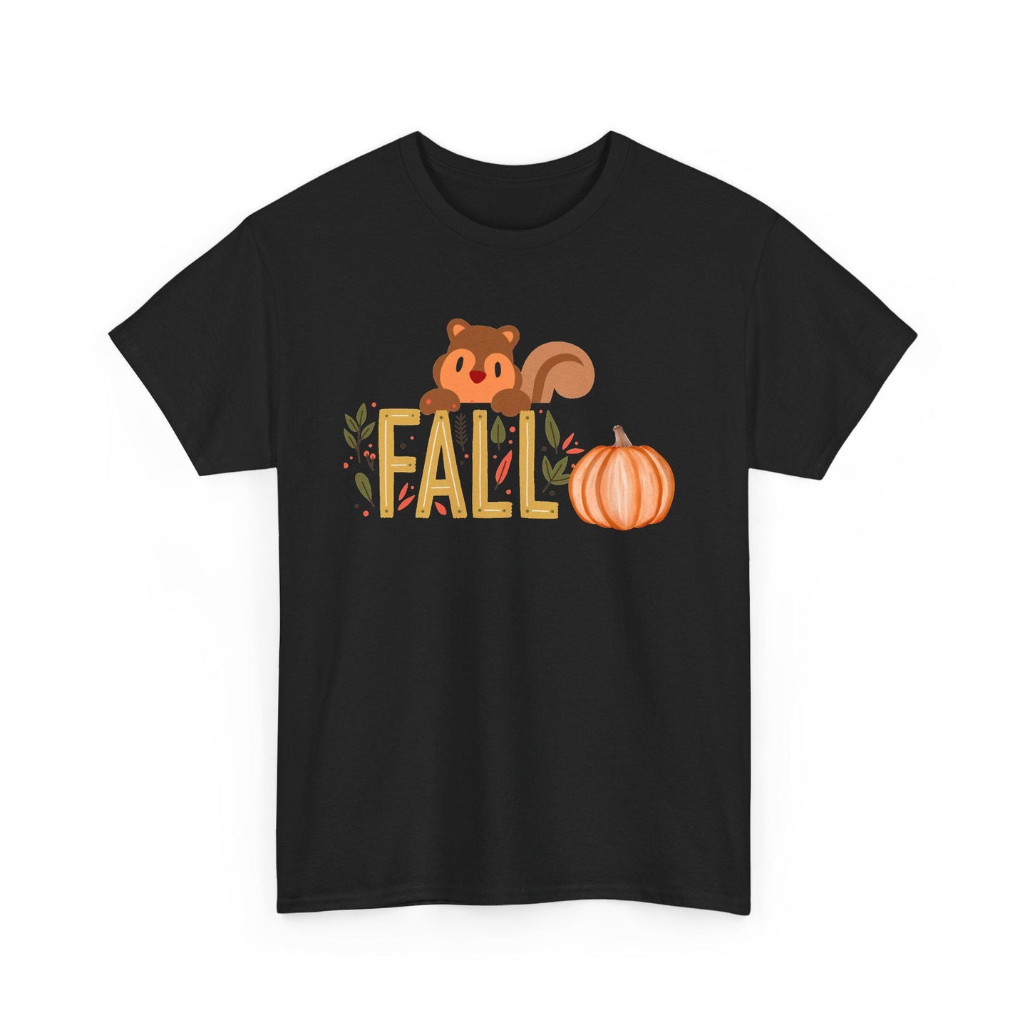 Fall Squirrel Tee, Pumpkin, Autumn Leaves, Cute Woodland Design, Pumpkin Season Apparel, Female Cozy, Women CrewneckVibe, Comfortable Attire