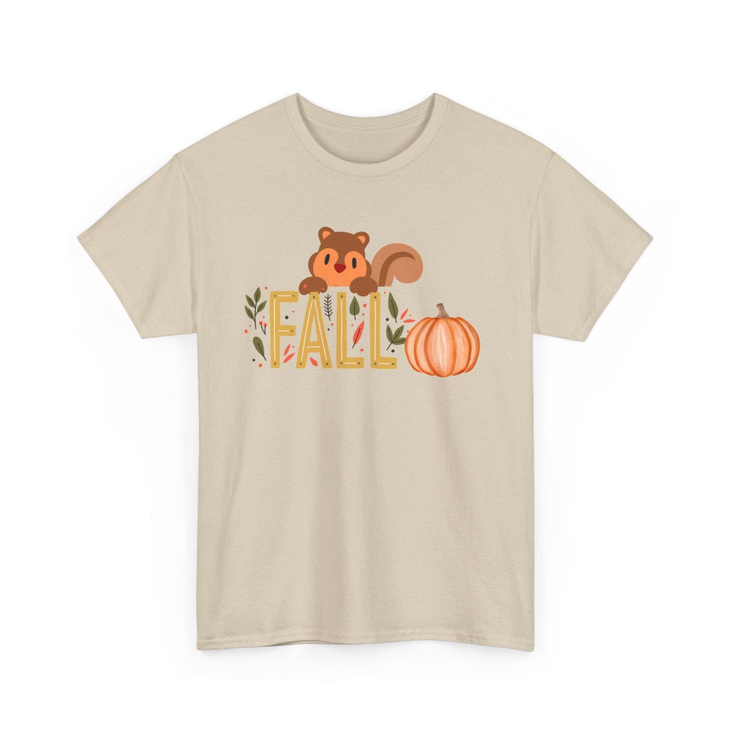 Fall Squirrel Tee, Pumpkin, Autumn Leaves, Cute Woodland Design, Pumpkin Season Apparel, Female Cozy, Women CrewneckVibe, Comfortable Attire