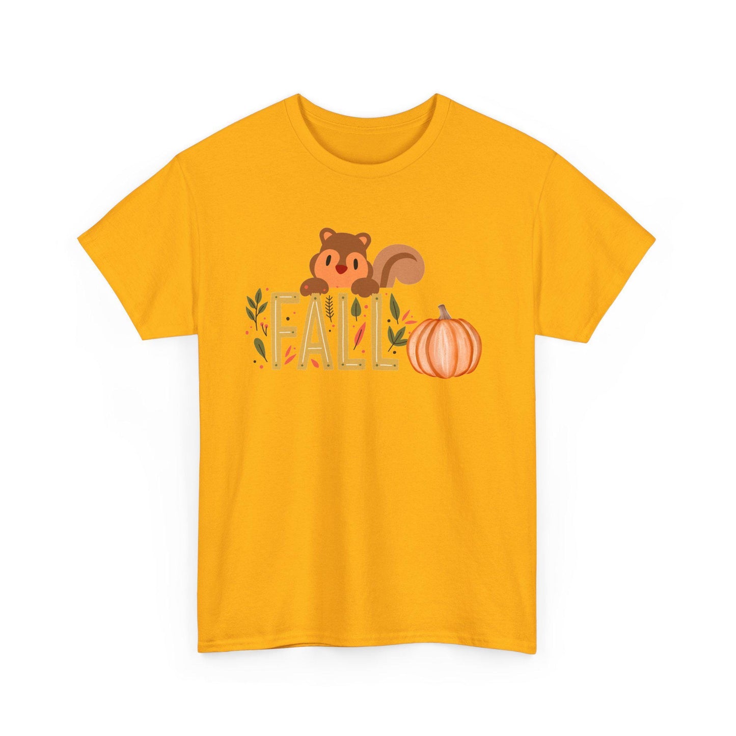 Fall Squirrel Tee, Pumpkin, Autumn Leaves, Cute Woodland Design, Pumpkin Season Apparel, Female Cozy, Women CrewneckVibe, Comfortable Attire
