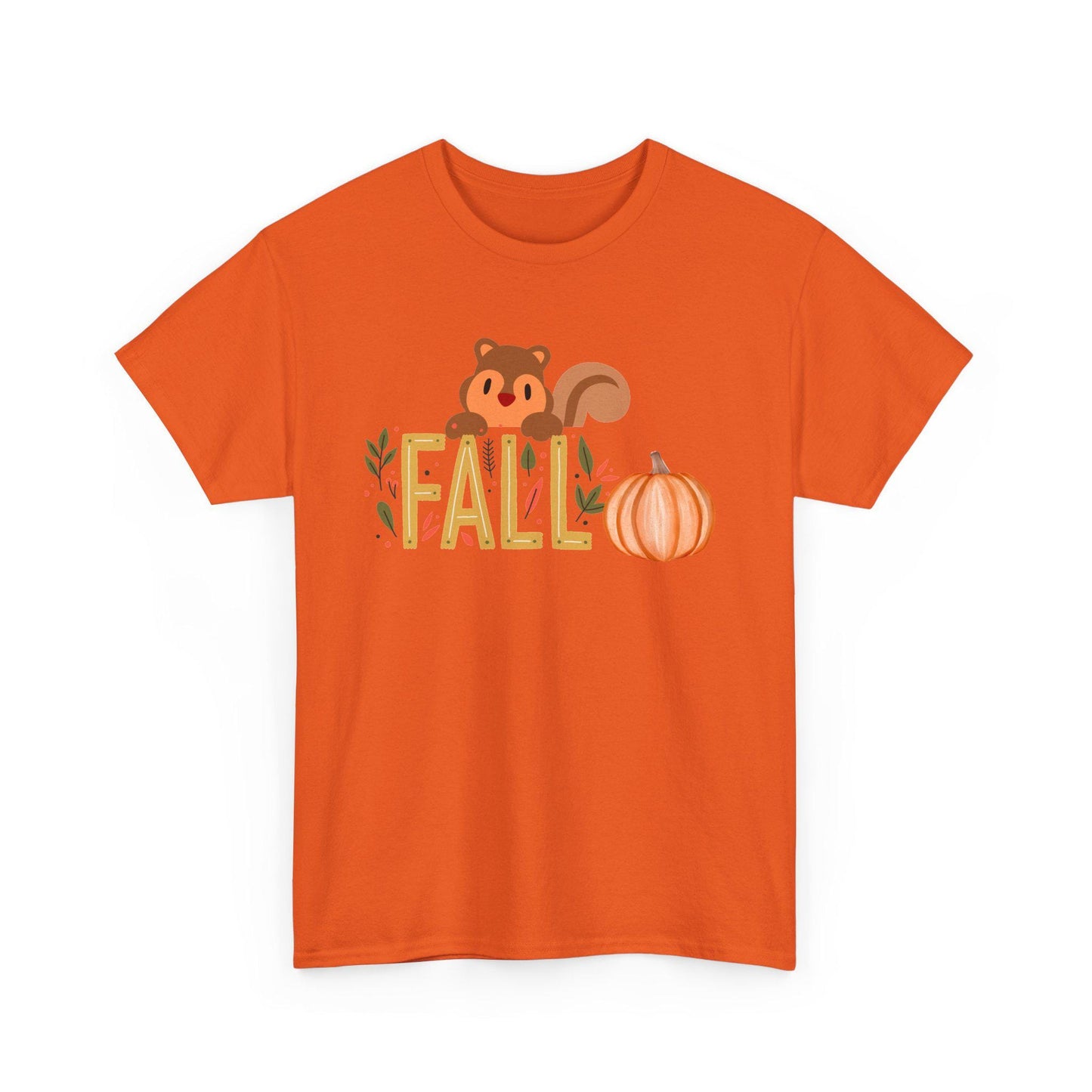 Fall Squirrel Tee, Pumpkin, Autumn Leaves, Cute Woodland Design, Pumpkin Season Apparel, Female Cozy, Women CrewneckVibe, Comfortable Attire