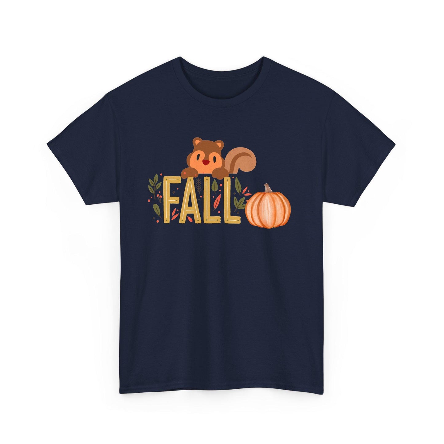 Fall Squirrel Tee, Pumpkin, Autumn Leaves, Cute Woodland Design, Pumpkin Season Apparel, Female Cozy, Women CrewneckVibe, Comfortable Attire