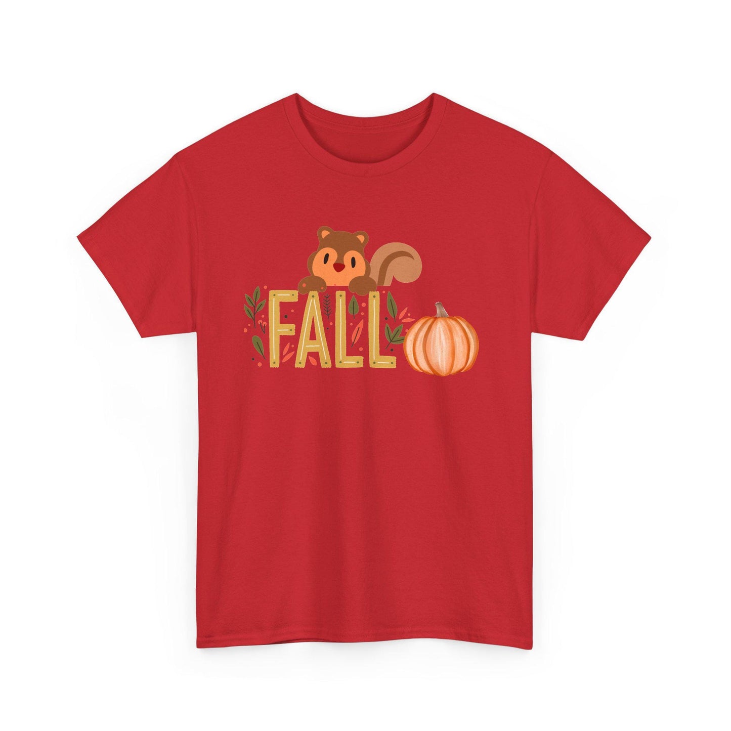 Fall Squirrel Tee, Pumpkin, Autumn Leaves, Cute Woodland Design, Pumpkin Season Apparel, Female Cozy, Women CrewneckVibe, Comfortable Attire