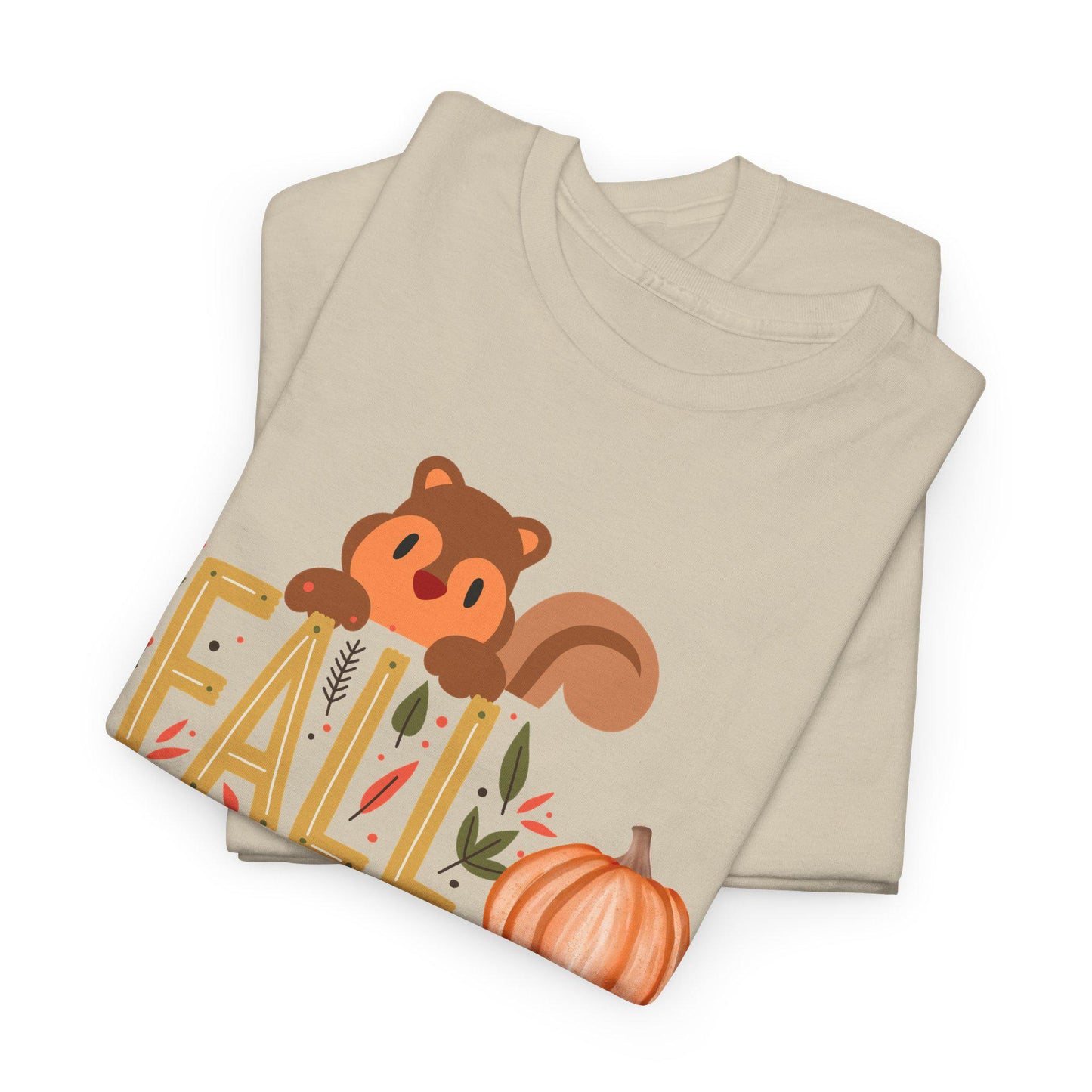 Fall Squirrel Tee, Pumpkin, Autumn Leaves, Cute Woodland Design, Pumpkin Season Apparel, Female Cozy, Women CrewneckVibe, Comfortable Attire