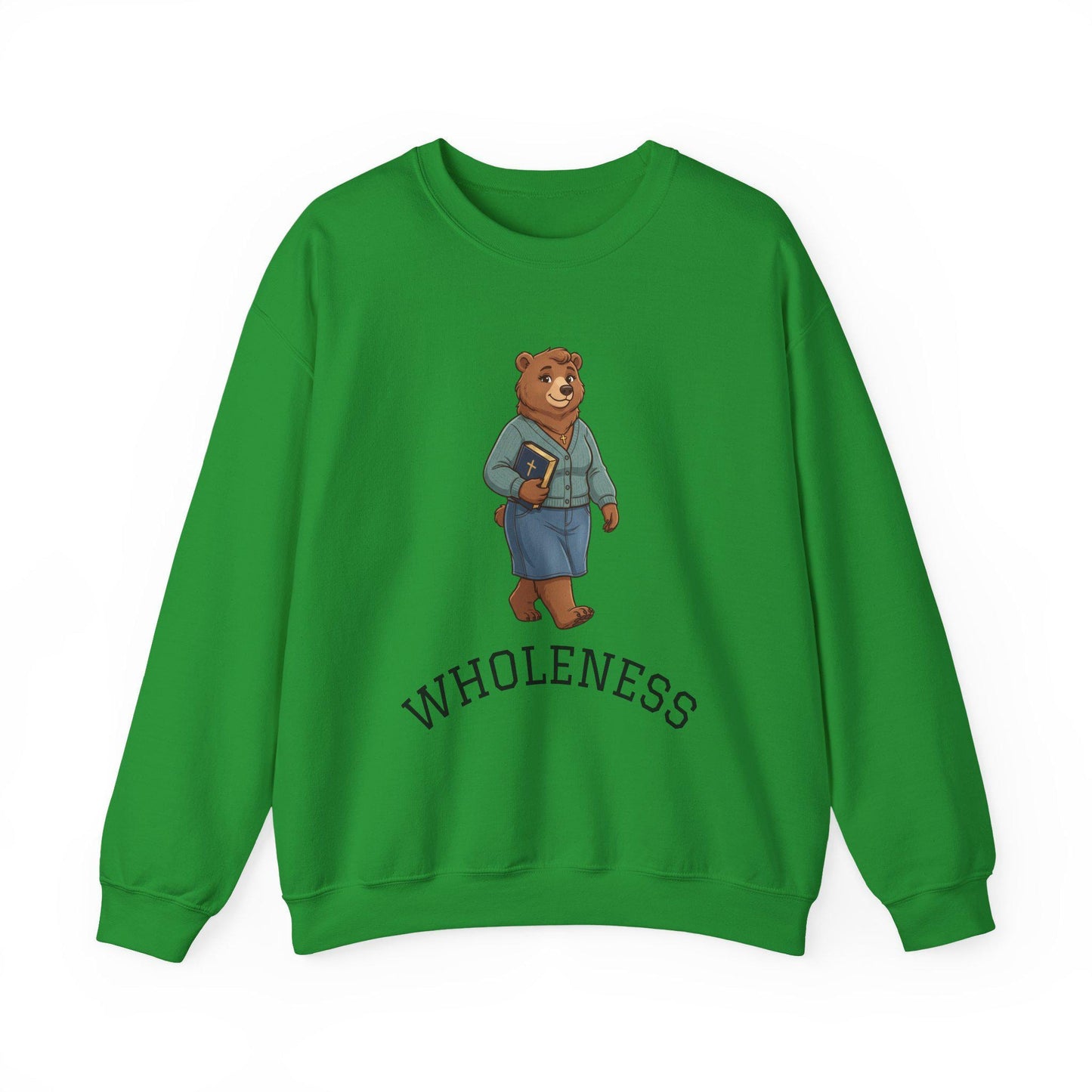 Women's Crewneck Sweatshirt, Wholeness Bear Graphic with Back Text "He Walks with Me", Christian Apparel, Christ Cozy Attire, Bible Theme