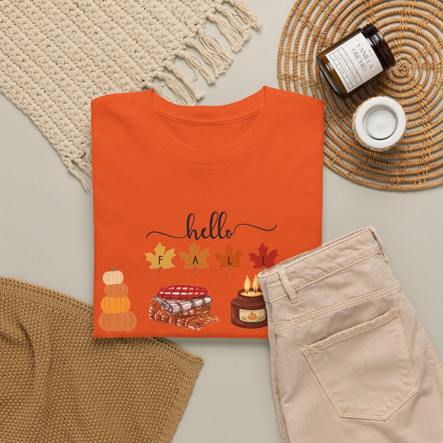Hello Autumn Icons Tee, Pumpkin Pie, Maple Leaves, Hot Drink TShirt, Short Sleeve Female Top, Harvest Season Comfortable Cozy Fall Wear