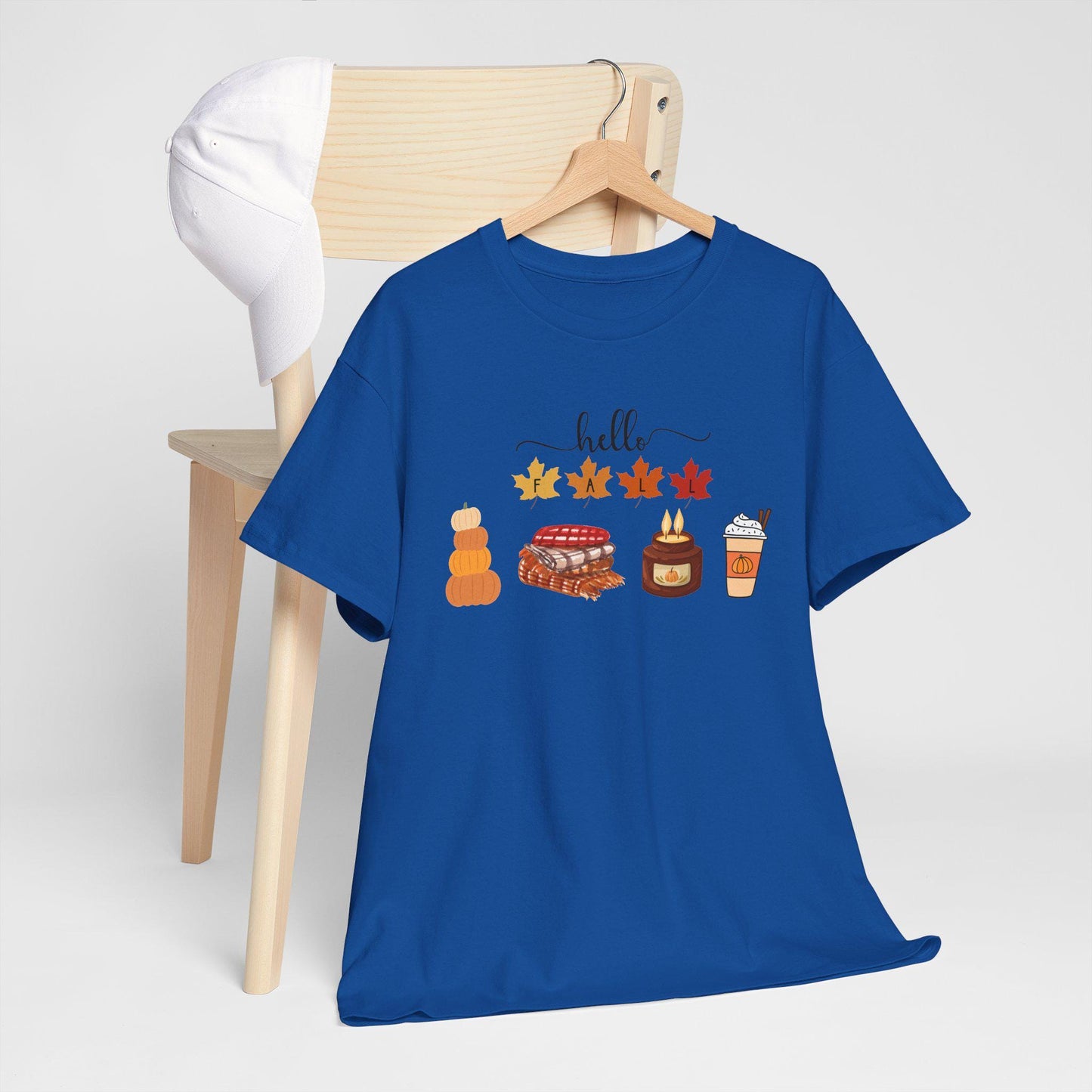 Hello Autumn Icons Tee, Pumpkin Pie, Maple Leaves, Hot Drink TShirt, Short Sleeve Female Top, Harvest Season Comfortable Cozy Fall Wear
