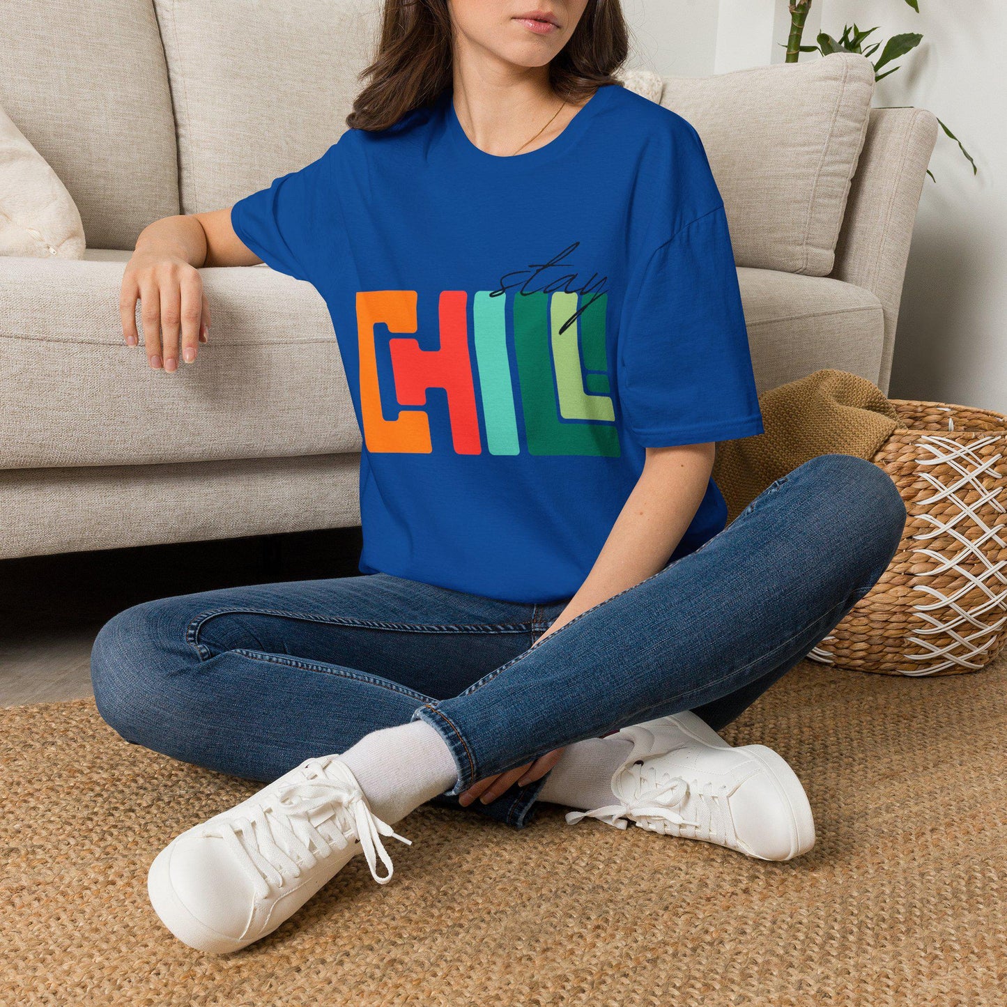 Unisex Stay Chill T-Shirt, Retro Color block Relaxed Graphic Tee, Men Women Teen Boy, Male Female Urban Apparel, Streetwear Attire School