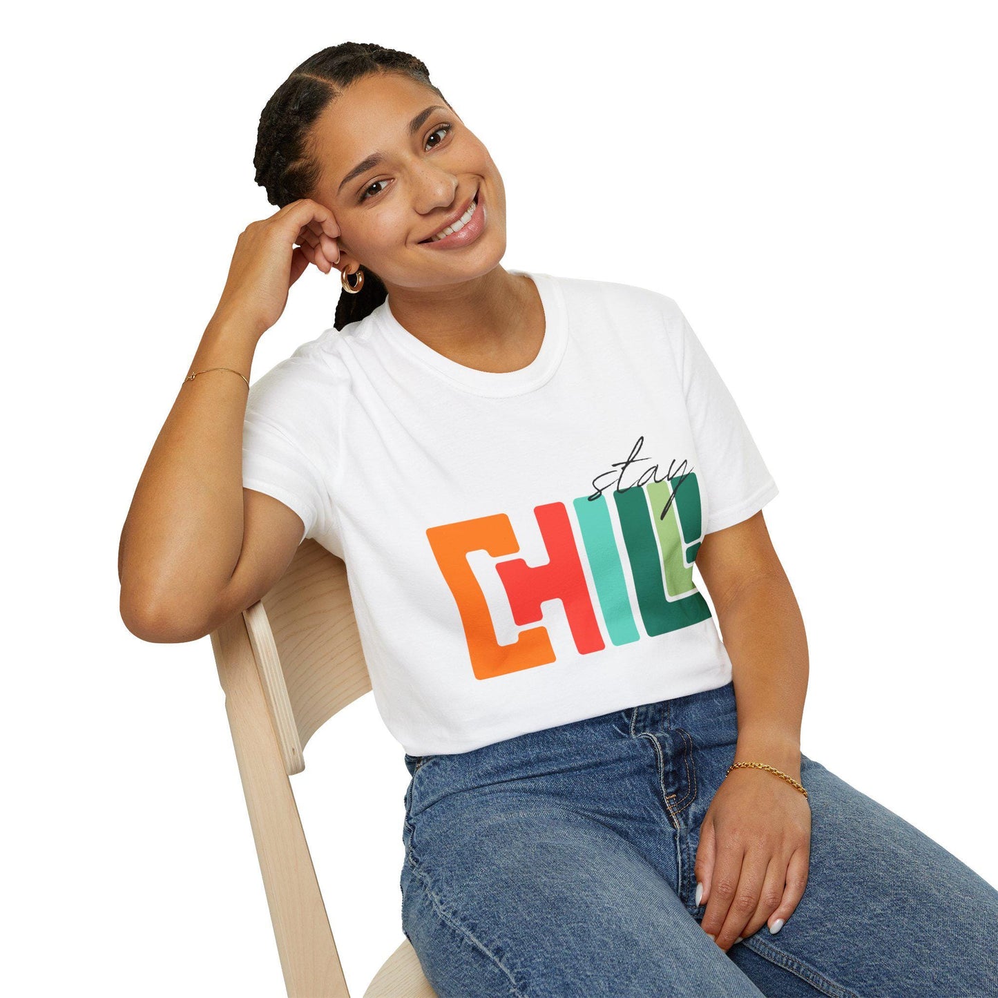 Unisex Stay Chill T-Shirt, Retro Color block Relaxed Graphic Tee, Men Women Teen Boy, Male Female Urban Apparel, Streetwear Attire School