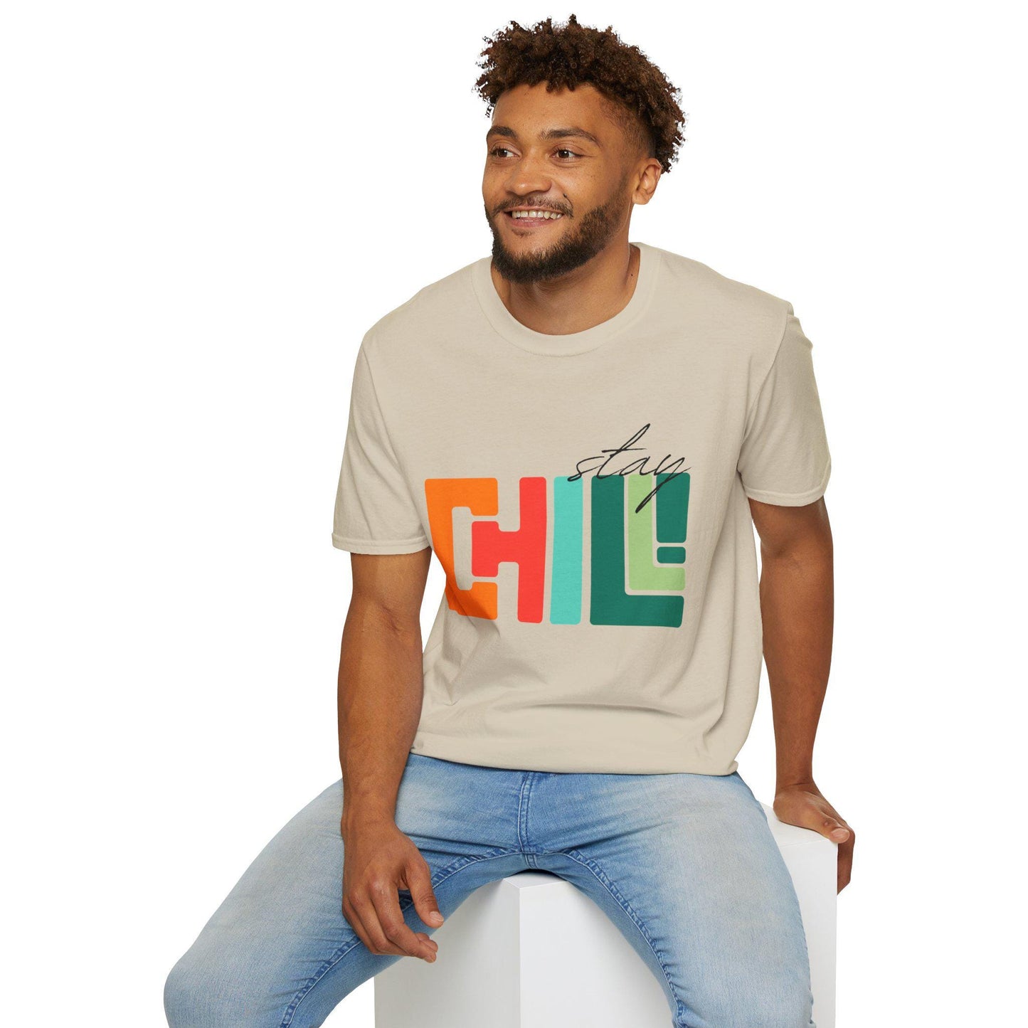 Unisex Stay Chill T-Shirt, Retro Color block Relaxed Graphic Tee, Men Women Teen Boy, Male Female Urban Apparel, Streetwear Attire School