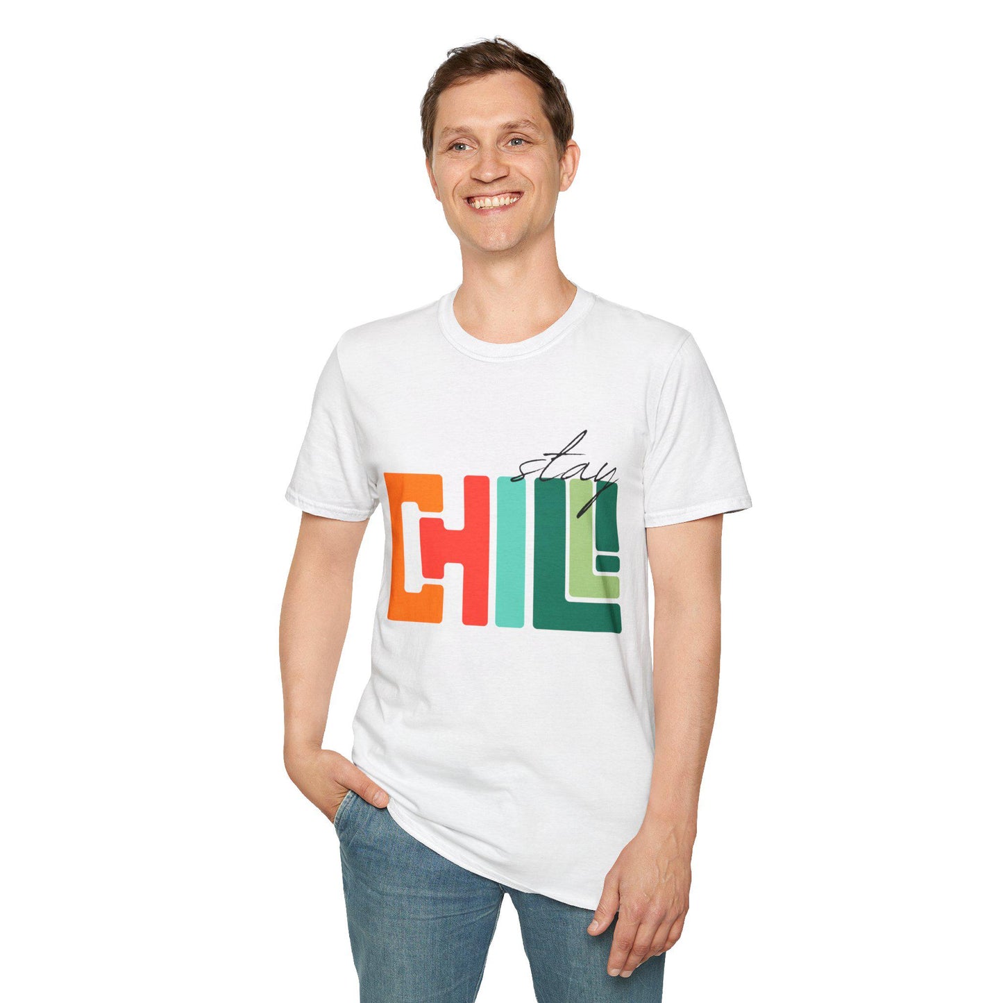 Unisex Stay Chill T-Shirt, Retro Color block Relaxed Graphic Tee, Men Women Teen Boy, Male Female Urban Apparel, Streetwear Attire School