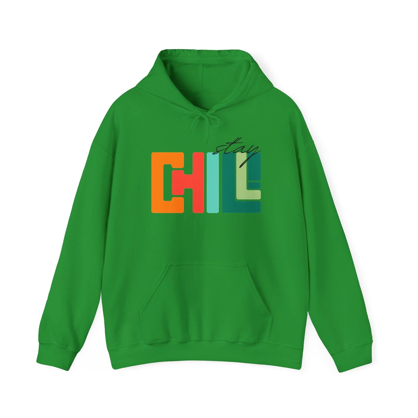 Unisex Adult Chill Graphic Hoodie Colorblock 'Stay Chill' Retro Pullover, Teacher Sweatshirt, Male Female Teen Boy Girl Cozy School Apparel
