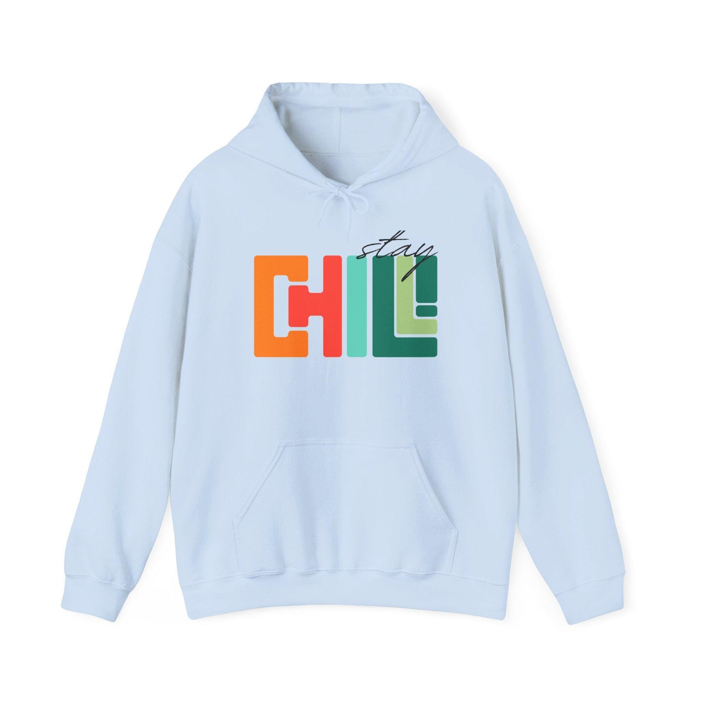 Unisex Adult Chill Graphic Hoodie Colorblock 'Stay Chill' Retro Pullover, Teacher Sweatshirt, Male Female Teen Boy Girl Cozy School Apparel