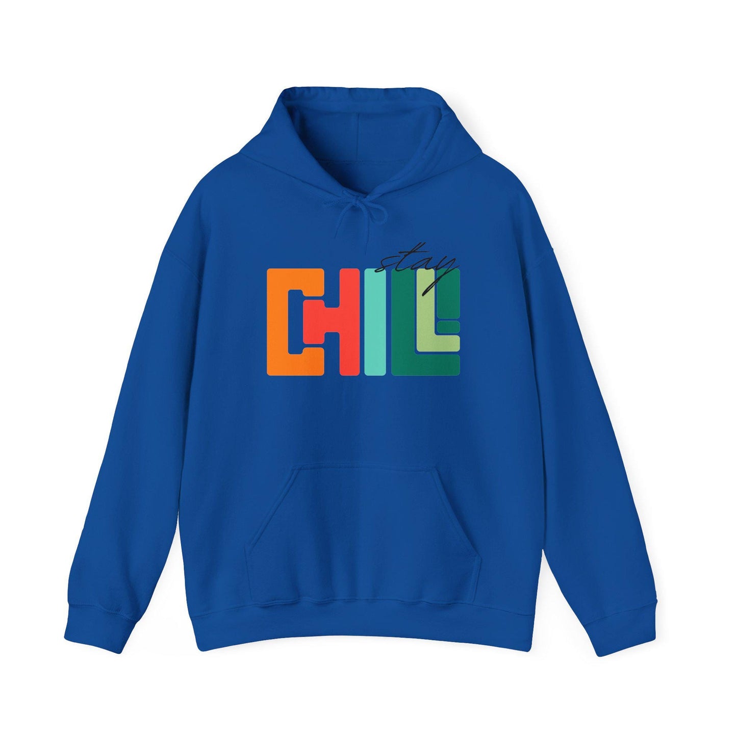Unisex Adult Chill Graphic Hoodie Colorblock 'Stay Chill' Retro Pullover, Teacher Sweatshirt, Male Female Teen Boy Girl Cozy School Apparel