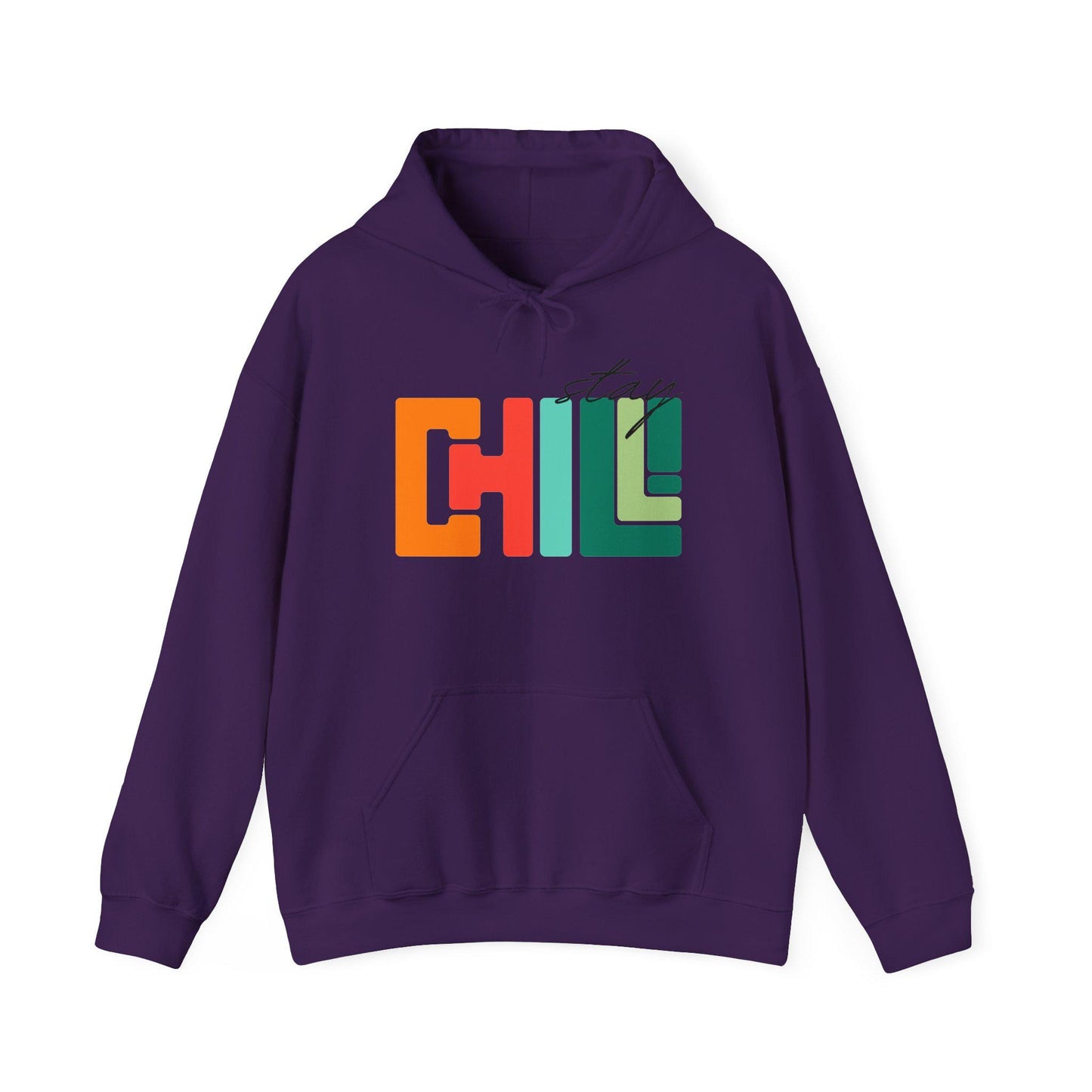 Unisex Adult Chill Graphic Hoodie Colorblock 'Stay Chill' Retro Pullover, Teacher Sweatshirt, Male Female Teen Boy Girl Cozy School Apparel