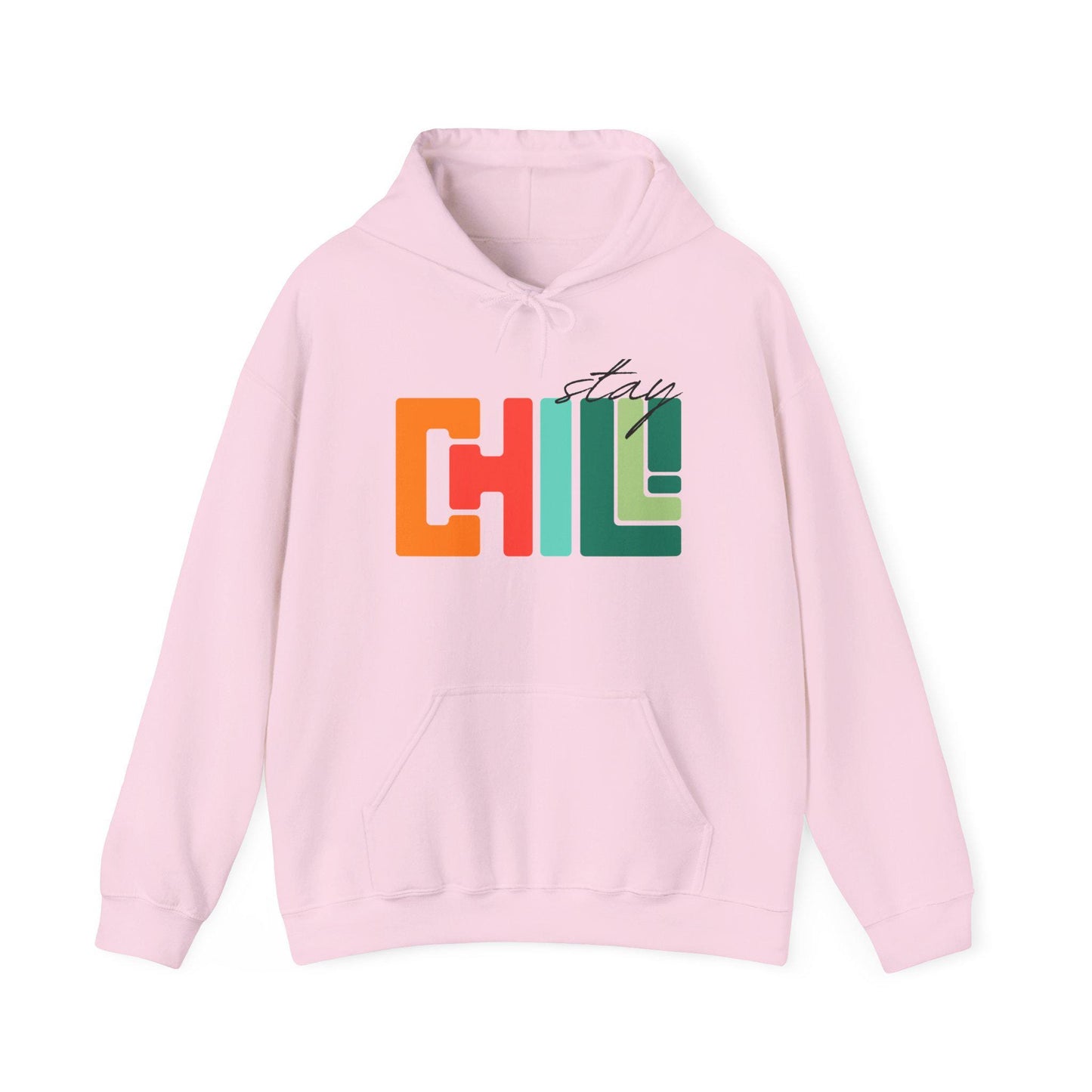 Unisex Adult Chill Graphic Hoodie Colorblock 'Stay Chill' Retro Pullover, Teacher Sweatshirt, Male Female Teen Boy Girl Cozy School Apparel