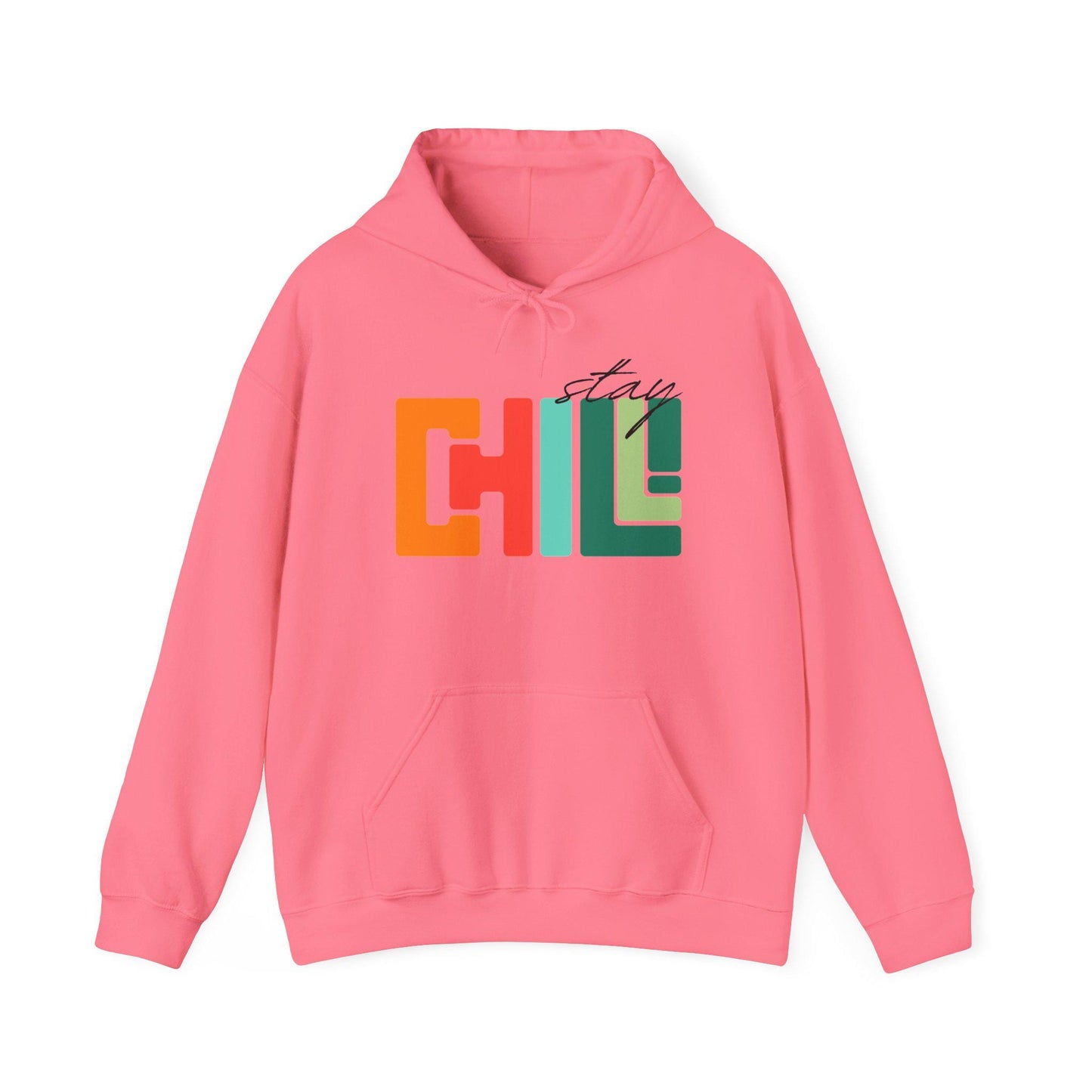 Unisex Adult Chill Graphic Hoodie Colorblock 'Stay Chill' Retro Pullover, Teacher Sweatshirt, Male Female Teen Boy Girl Cozy School Apparel