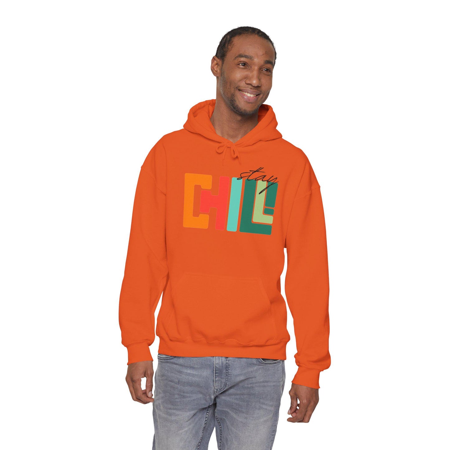 Unisex Adult Chill Graphic Hoodie Colorblock 'Stay Chill' Retro Pullover, Teacher Sweatshirt, Male Female Teen Boy Girl Cozy School Apparel