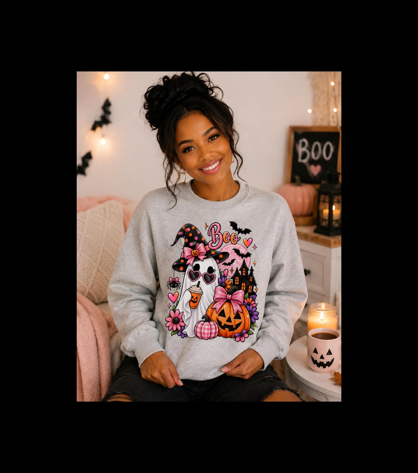 Cute Ghost Witch Halloween Sweatshirt | Harvest Pumpkin Season, Mom Women Teen Female Harvest Season Apparel, Oversized Pullover for Fall