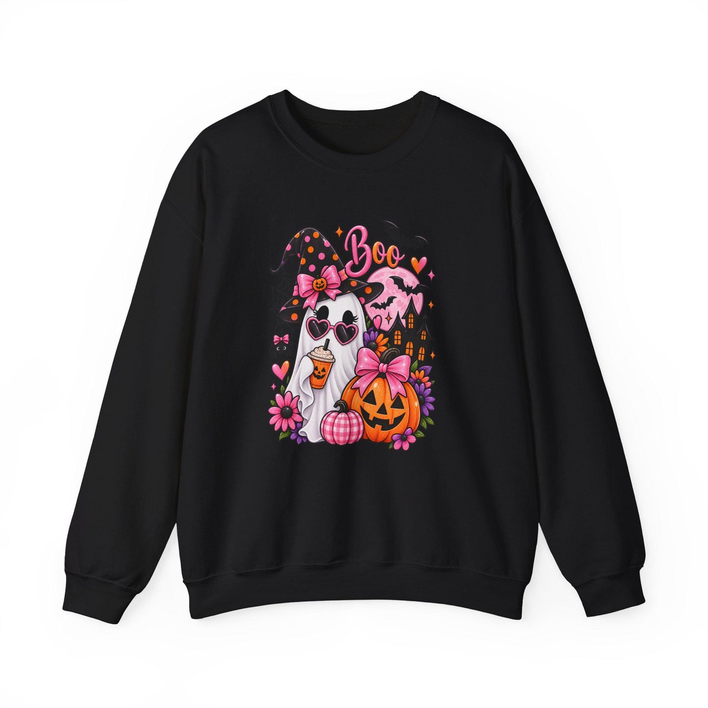 Cute Ghost Witch Halloween Sweatshirt | Harvest Pumpkin Season, Mom Women Teen Female Harvest Season Apparel, Oversized Pullover for Fall