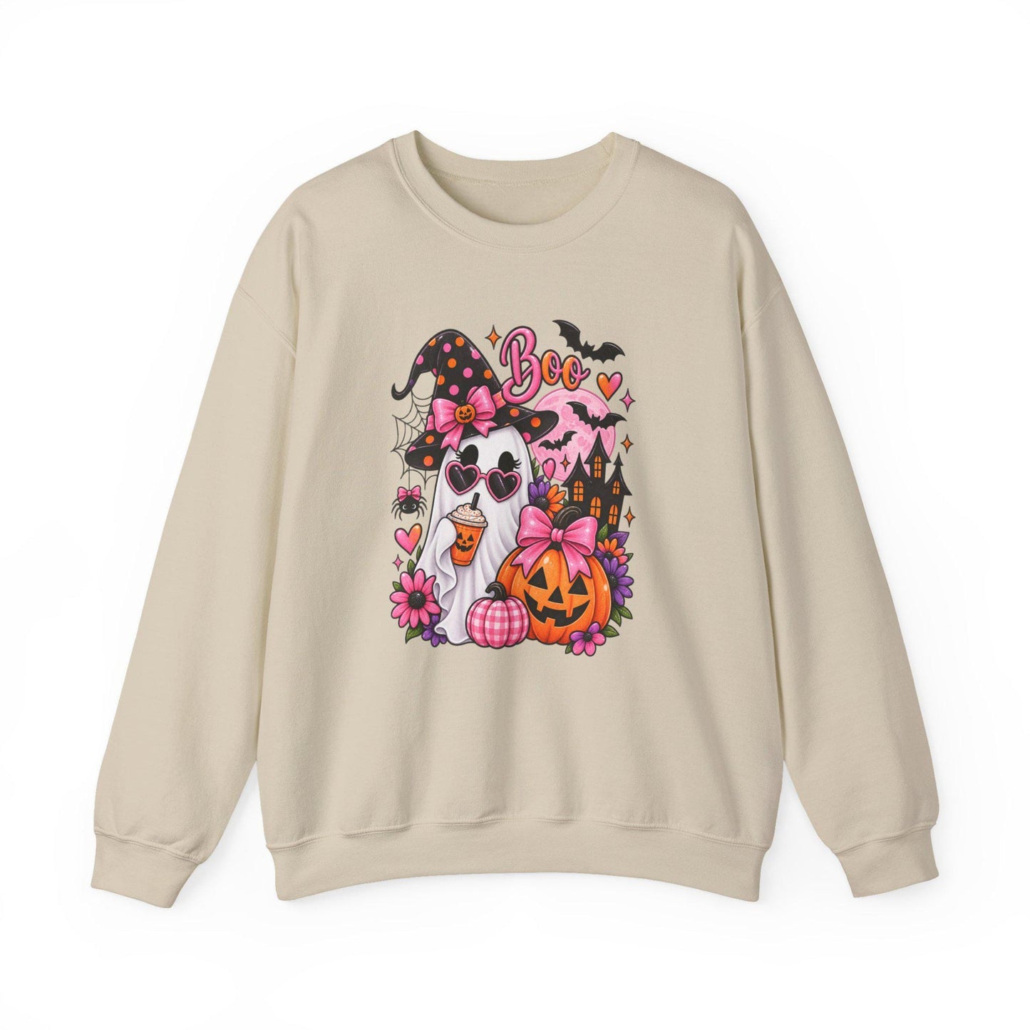 Cute Ghost Witch Halloween Sweatshirt | Harvest Pumpkin Season, Mom Women Teen Female Harvest Season Apparel, Oversized Pullover for Fall
