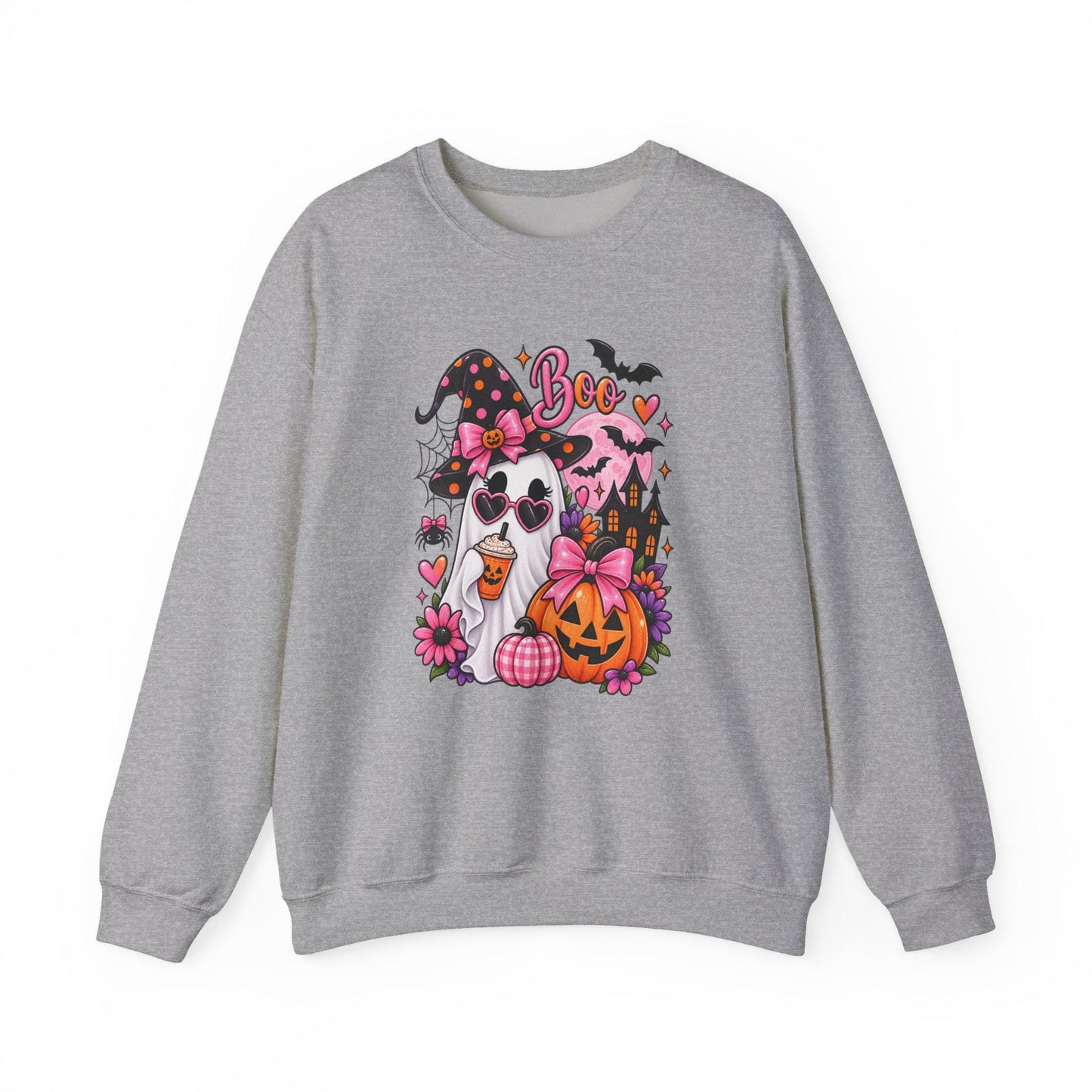 Cute Ghost Witch Halloween Sweatshirt | Harvest Pumpkin Season, Mom Women Teen Female Harvest Season Apparel, Oversized Pullover for Fall