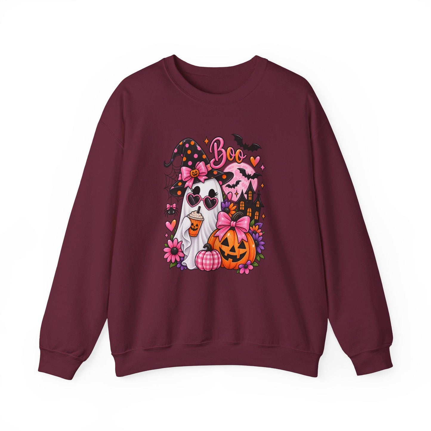 Cute Ghost Witch Halloween Sweatshirt | Harvest Pumpkin Season, Mom Women Teen Female Harvest Season Apparel, Oversized Pullover for Fall