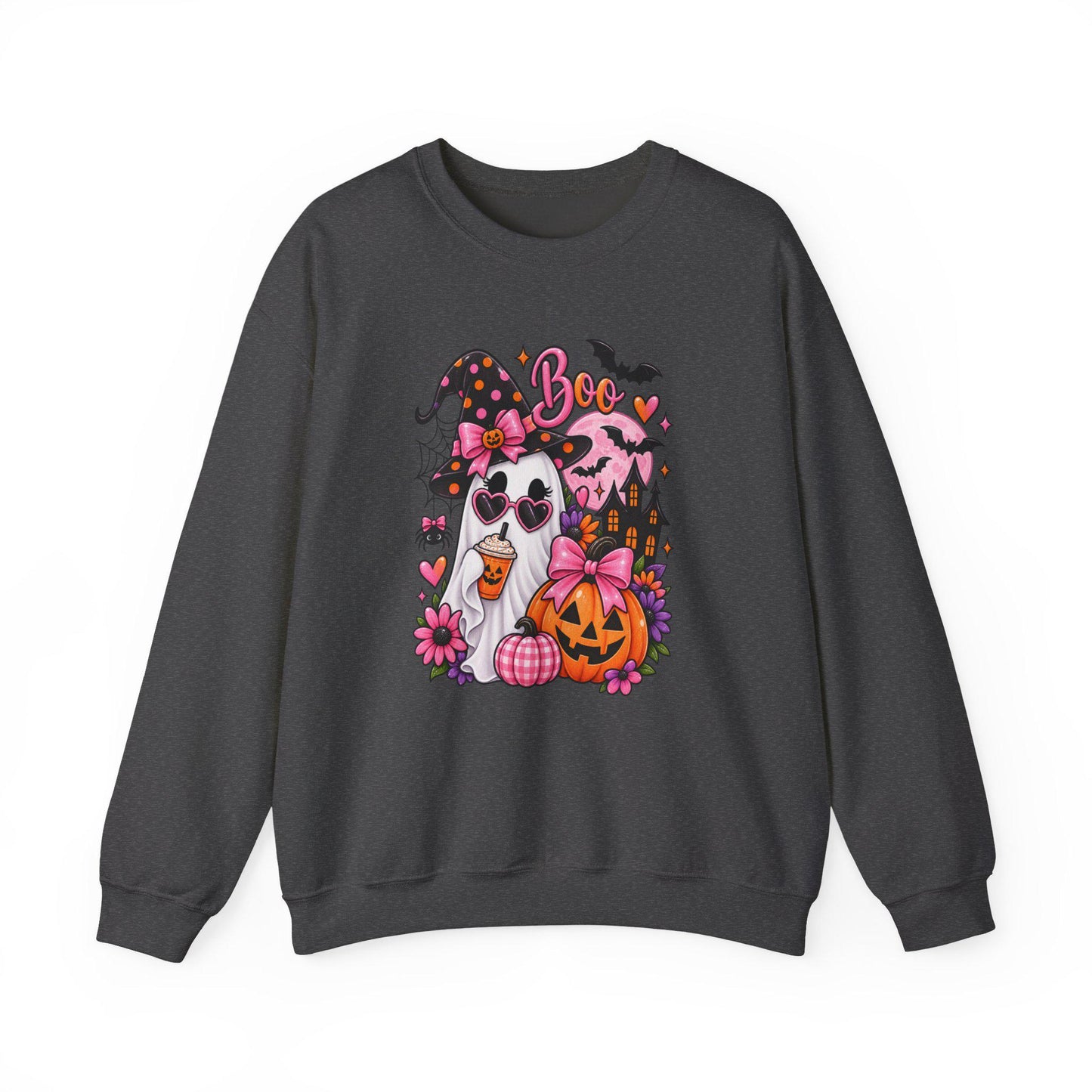 Cute Ghost Witch Halloween Sweatshirt | Harvest Pumpkin Season, Mom Women Teen Female Harvest Season Apparel, Oversized Pullover for Fall