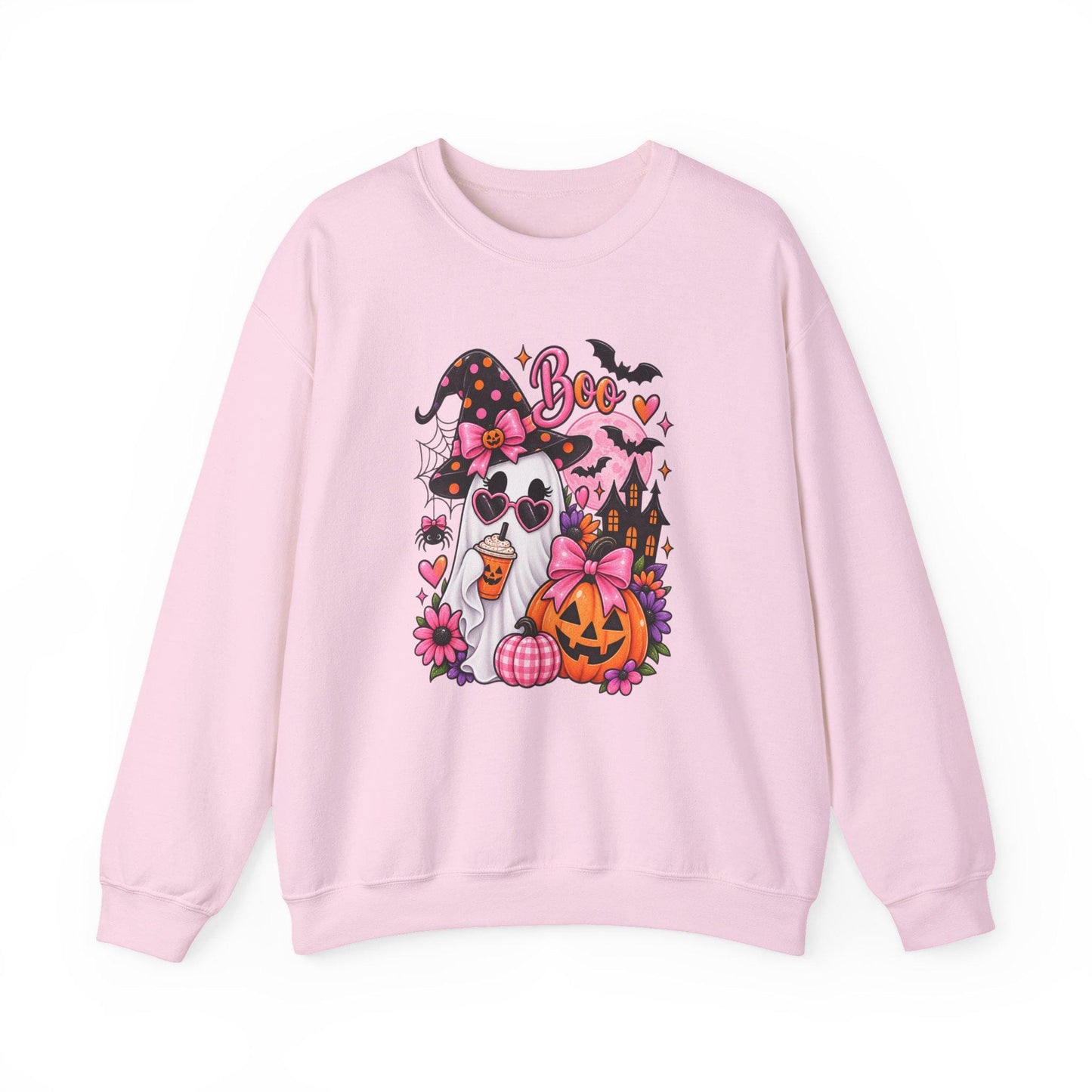 Cute Ghost Witch Halloween Sweatshirt | Harvest Pumpkin Season, Mom Women Teen Female Harvest Season Apparel, Oversized Pullover for Fall