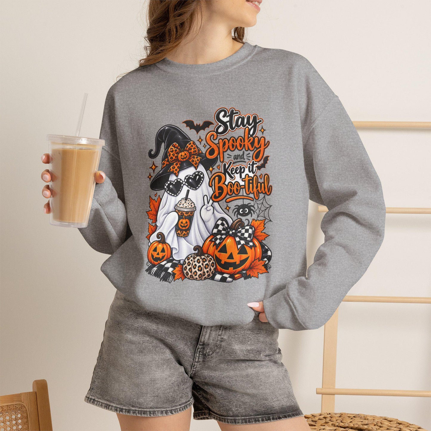 Stay Spooky & Be Kind Hoodie Sweatshirt | Halloween Ghost Pumpkin Design, Mom Female Teen Autumn Apparel, Everyday School Friend Streetwear