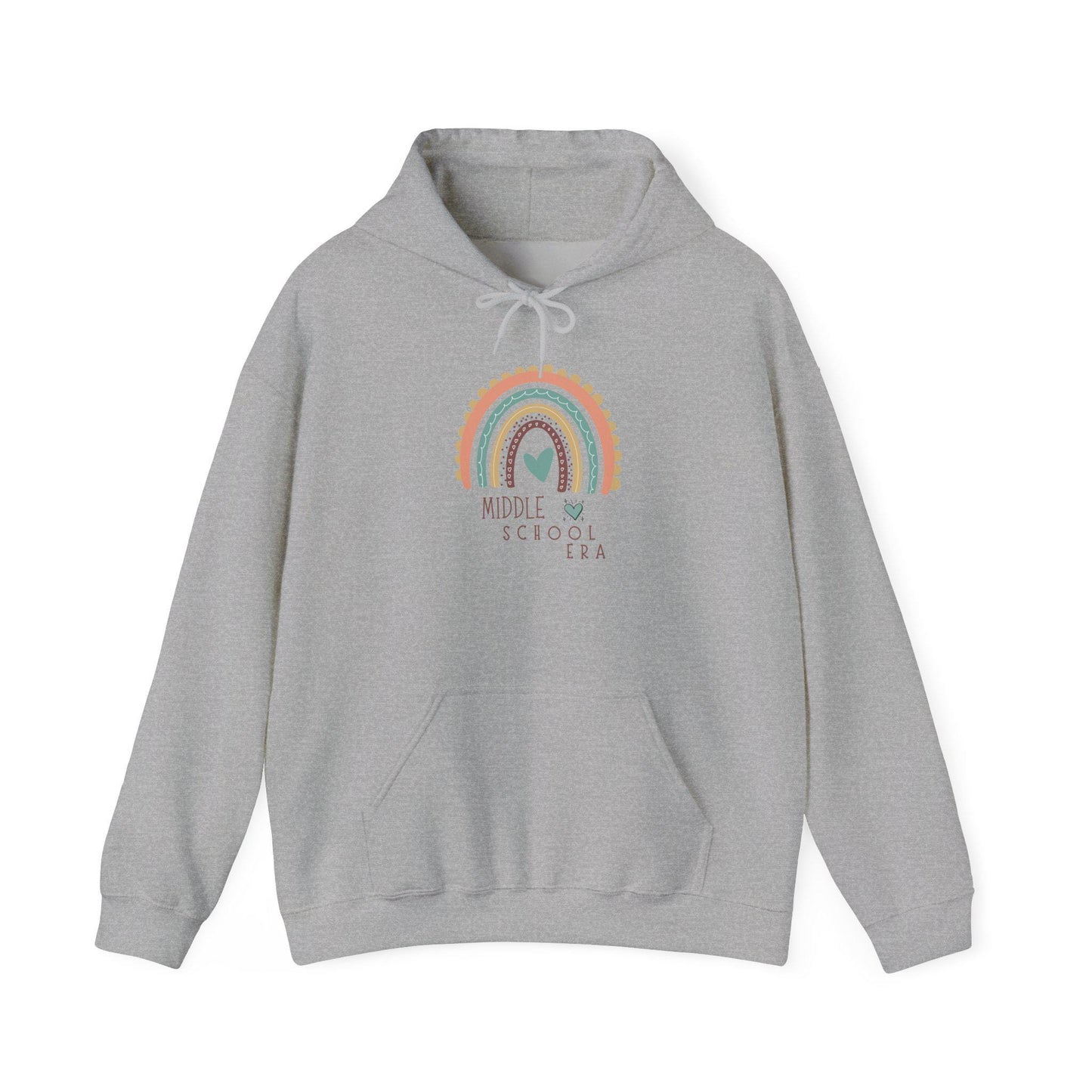 Middle School Boho Rainbow Heart Hoodie gifted | Cozy Pastel Rainbow Sweatshirt | Youthful and Children | Teen Pullover Era
