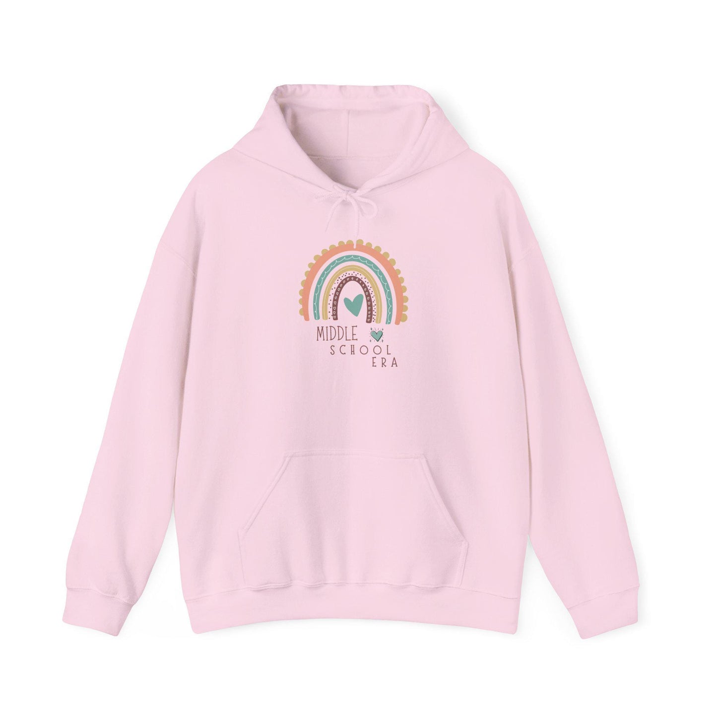 Middle School Boho Rainbow Heart Hoodie gifted | Cozy Pastel Rainbow Sweatshirt | Youthful and Children | Teen Pullover Era