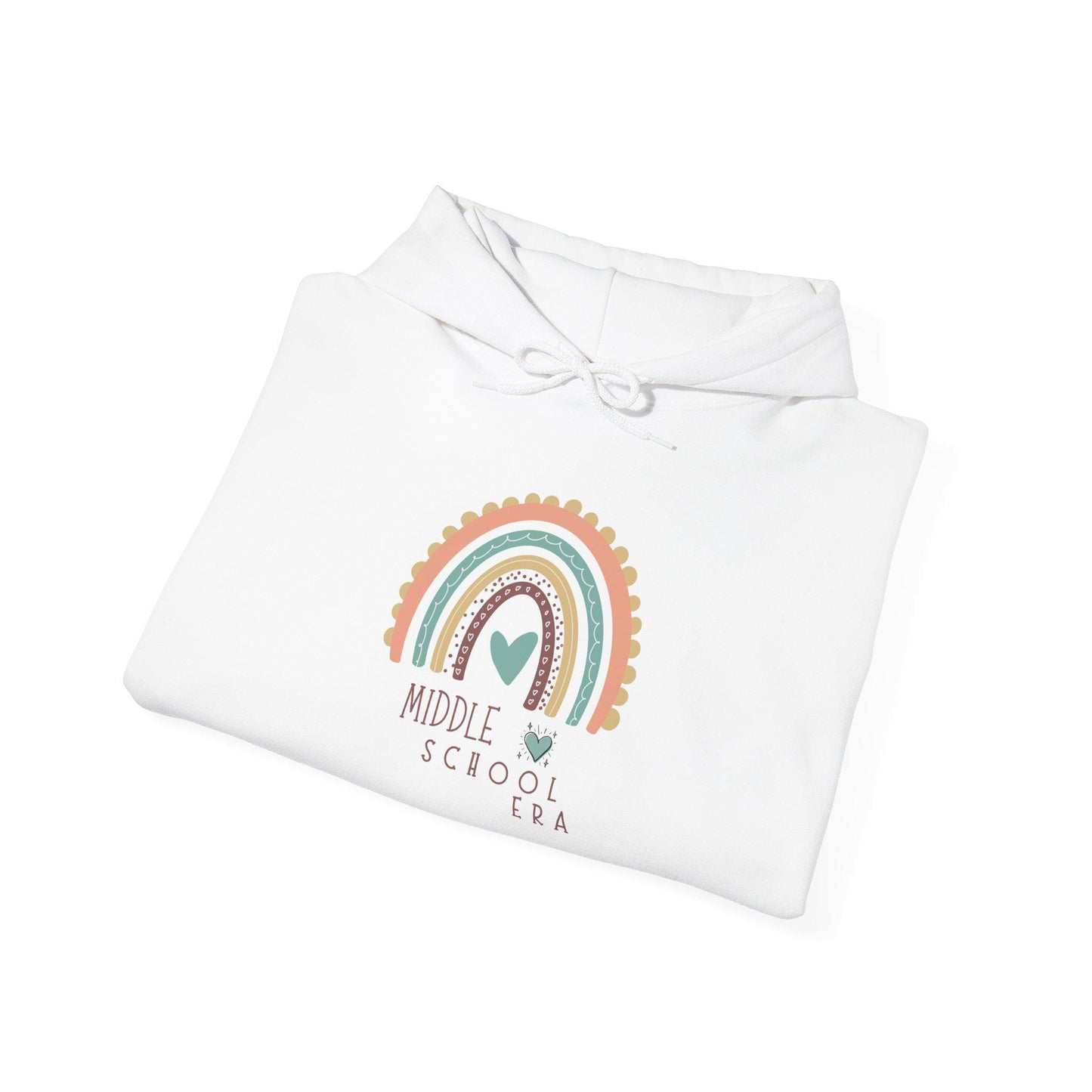 Middle School Boho Rainbow Heart Hoodie gifted | Cozy Pastel Rainbow Sweatshirt | Youthful and Children | Teen Pullover Era