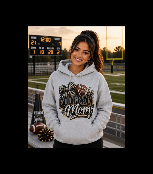 Football Mom Hoodie | Leopard Football Graphic, Paw Print Football Season Everyday Pullover, Female Woman, Streetwear Sweatshirt Apparel