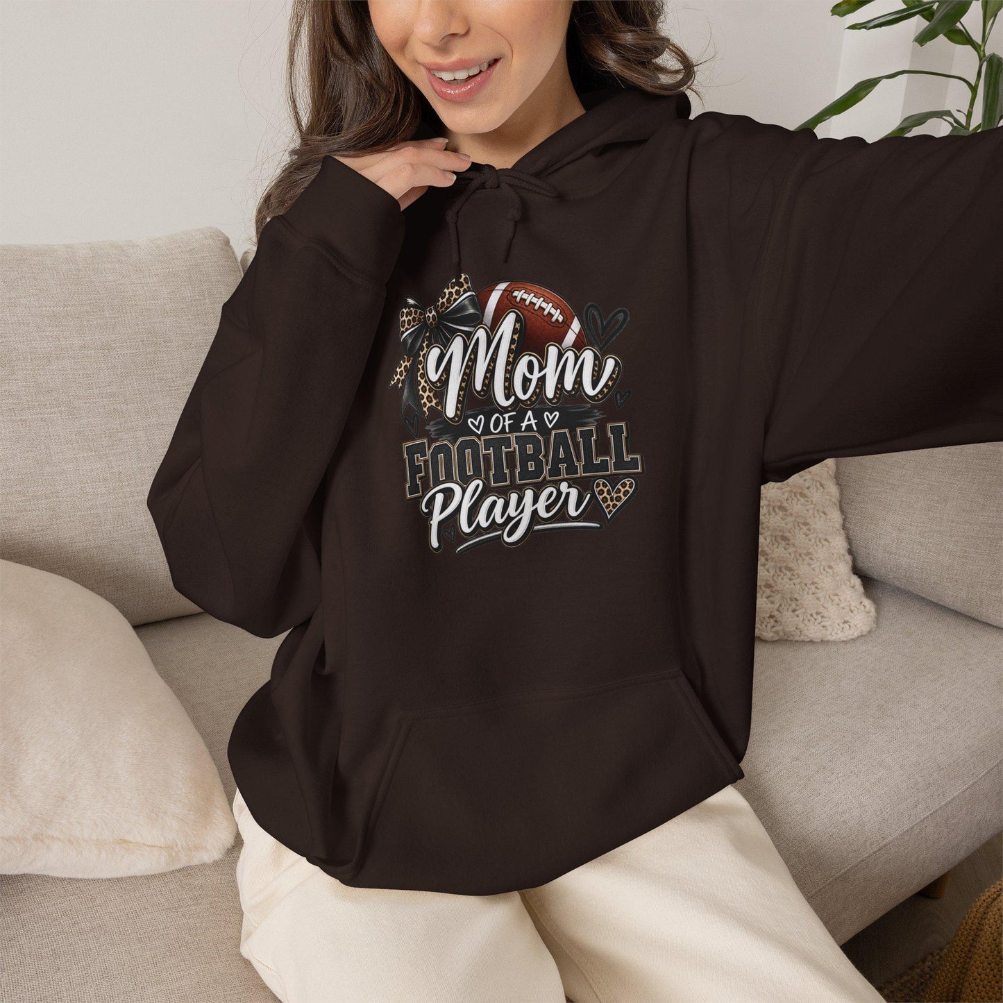 Mom of a Football Player Hoodie | Football Mom Sweatshirt, Game Day Season Pullover Top, Comfortable Cozy Weather Apparel Sports Proud Women